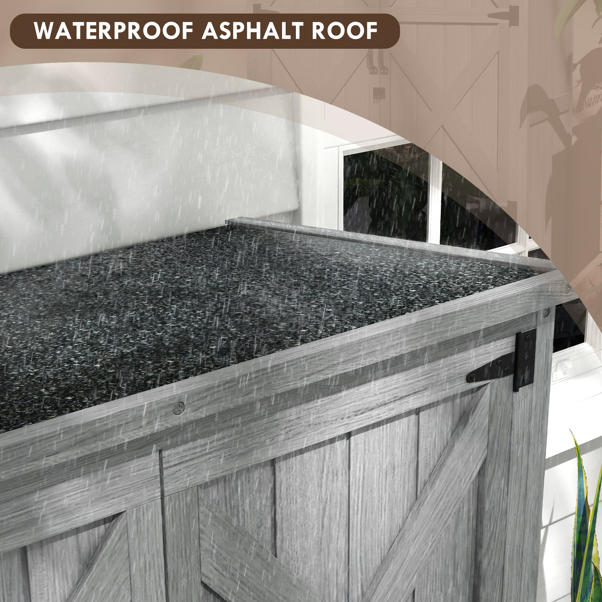 Wooden Outdoor Storage Cabinet Garden Shed with Waterproof Asphalt Roof and Lockable Doors, Gray - Gray - Image 5