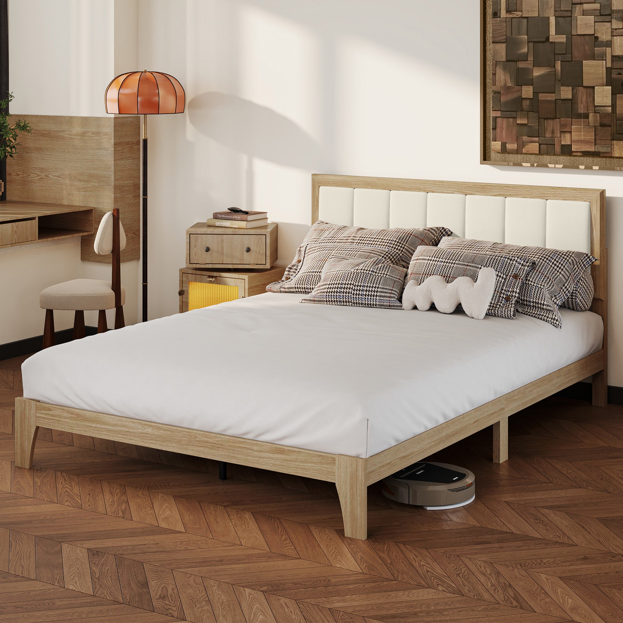 Queen Bed Frame with Headboard Queen Platform Bed Frame with Wooden Slats No Box Spring Needed Easy Assembly Natural
