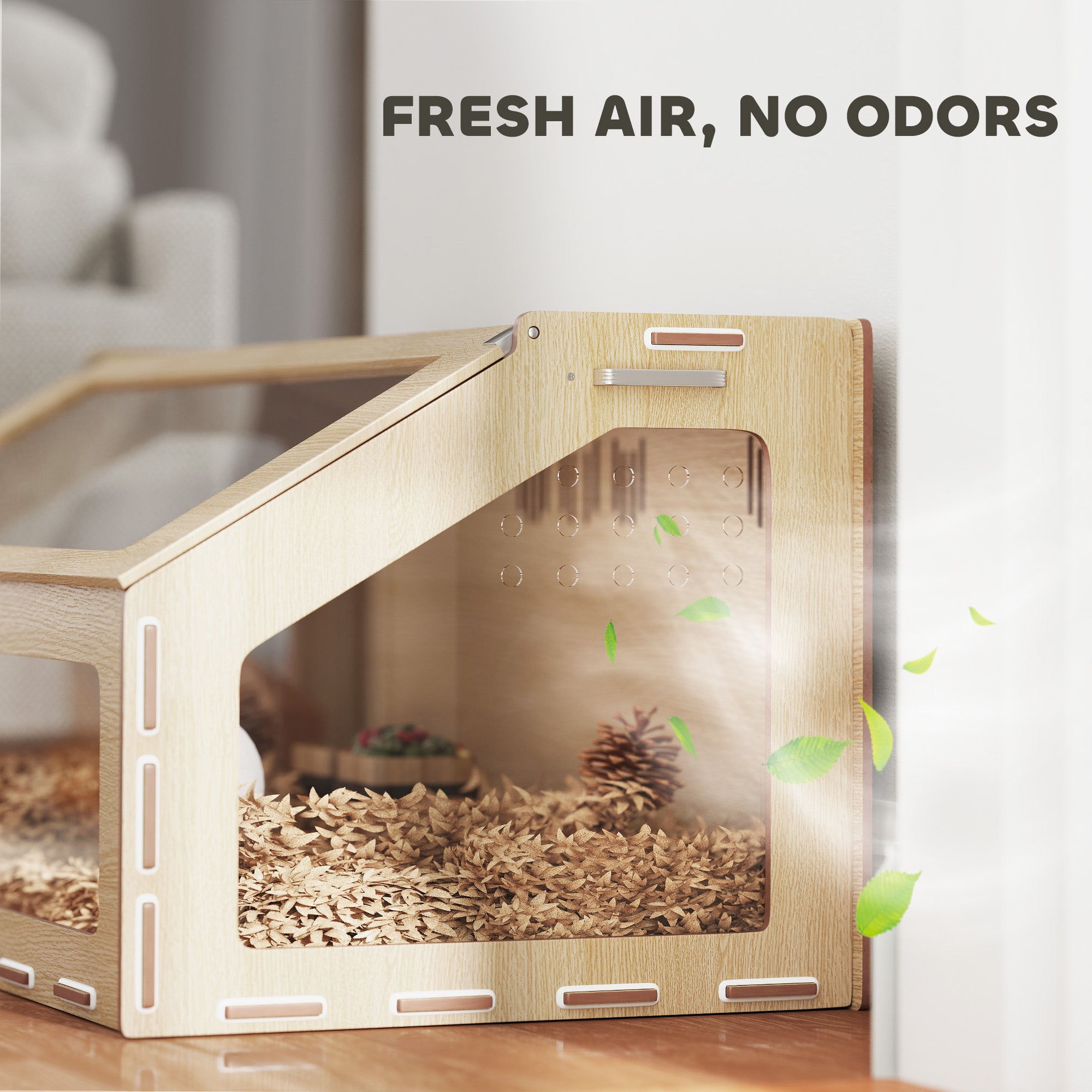 39 inch Hamster Cage Habitat with Acrylic Window & Openable Top for Dwarf Hamster, Gerbil, Guinea Pig, Rat, Oak - Oak - Image 7