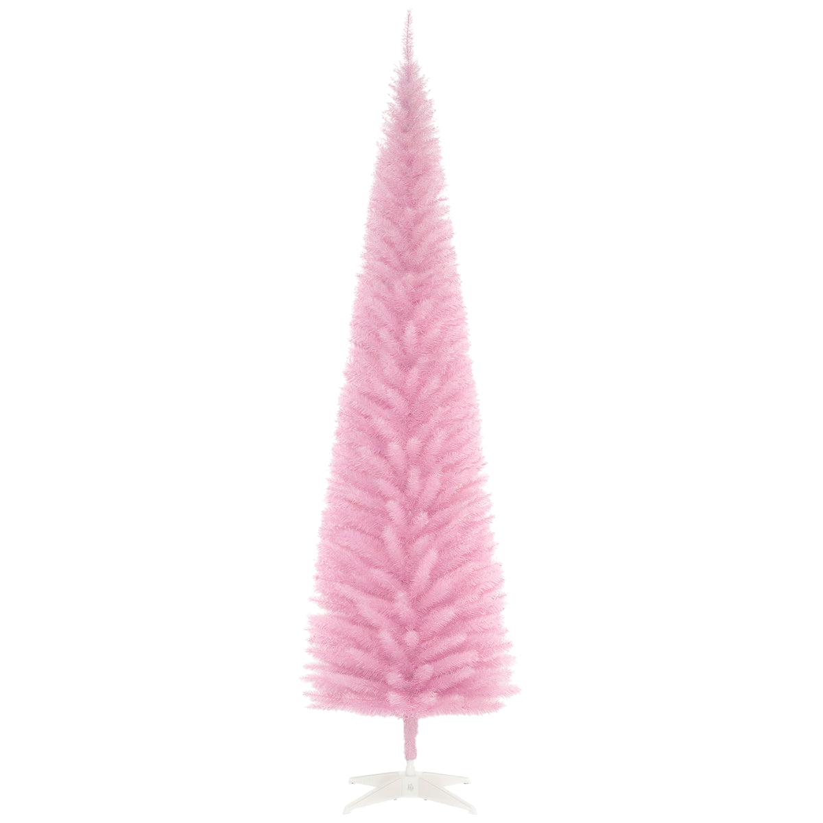 7ft Unlit Pencil Artificial Christmas Tree with Realistic Branches and 499 Tips, Plastic Base, Pink