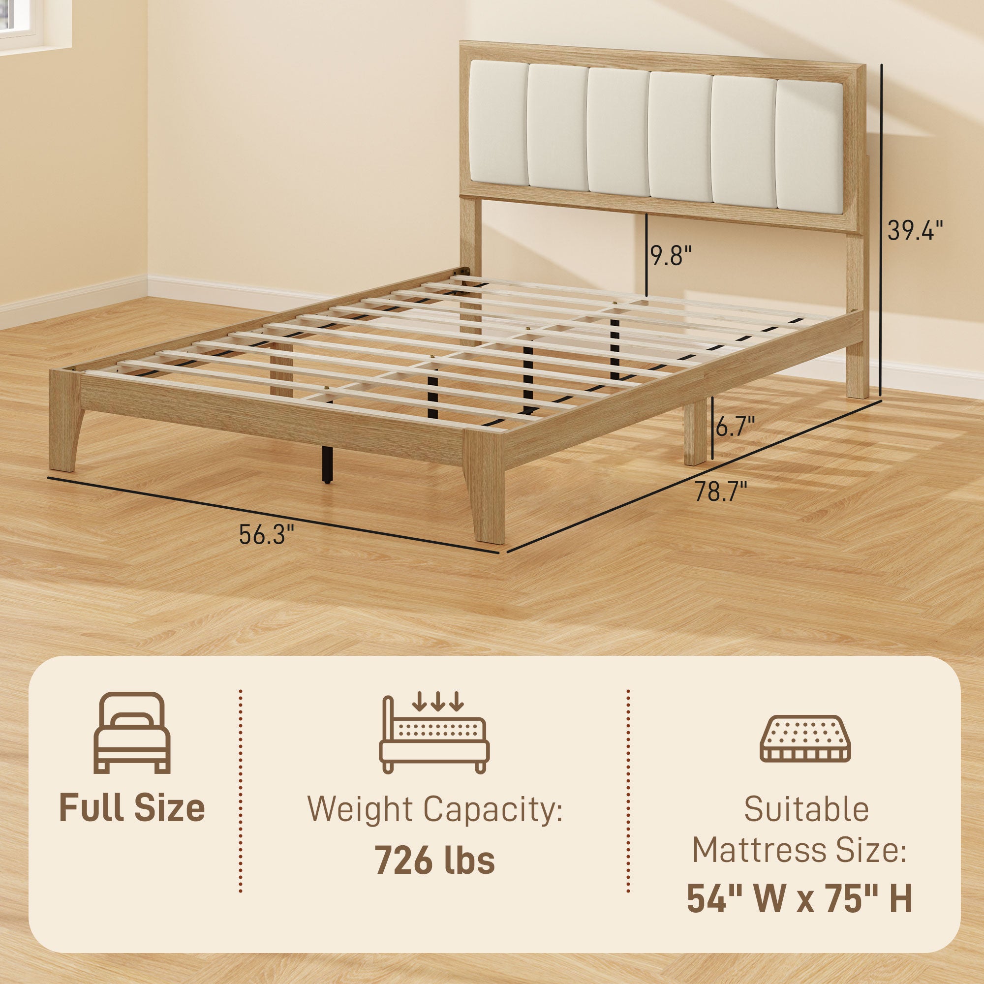 Full Bed Frame with Headboard Full Size Platform Bed Frame with Wooden Slats No Box Spring Needed Easy Assembly Oak