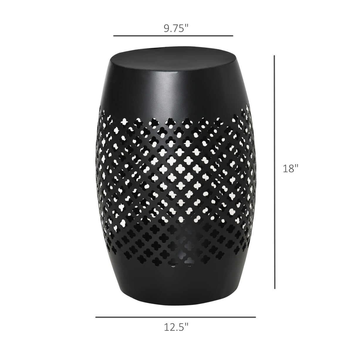12" Steel Outdoor Side Table, Round Hollow Drum Patio End Table, Accent Table for Indoor and Outdoor, Black