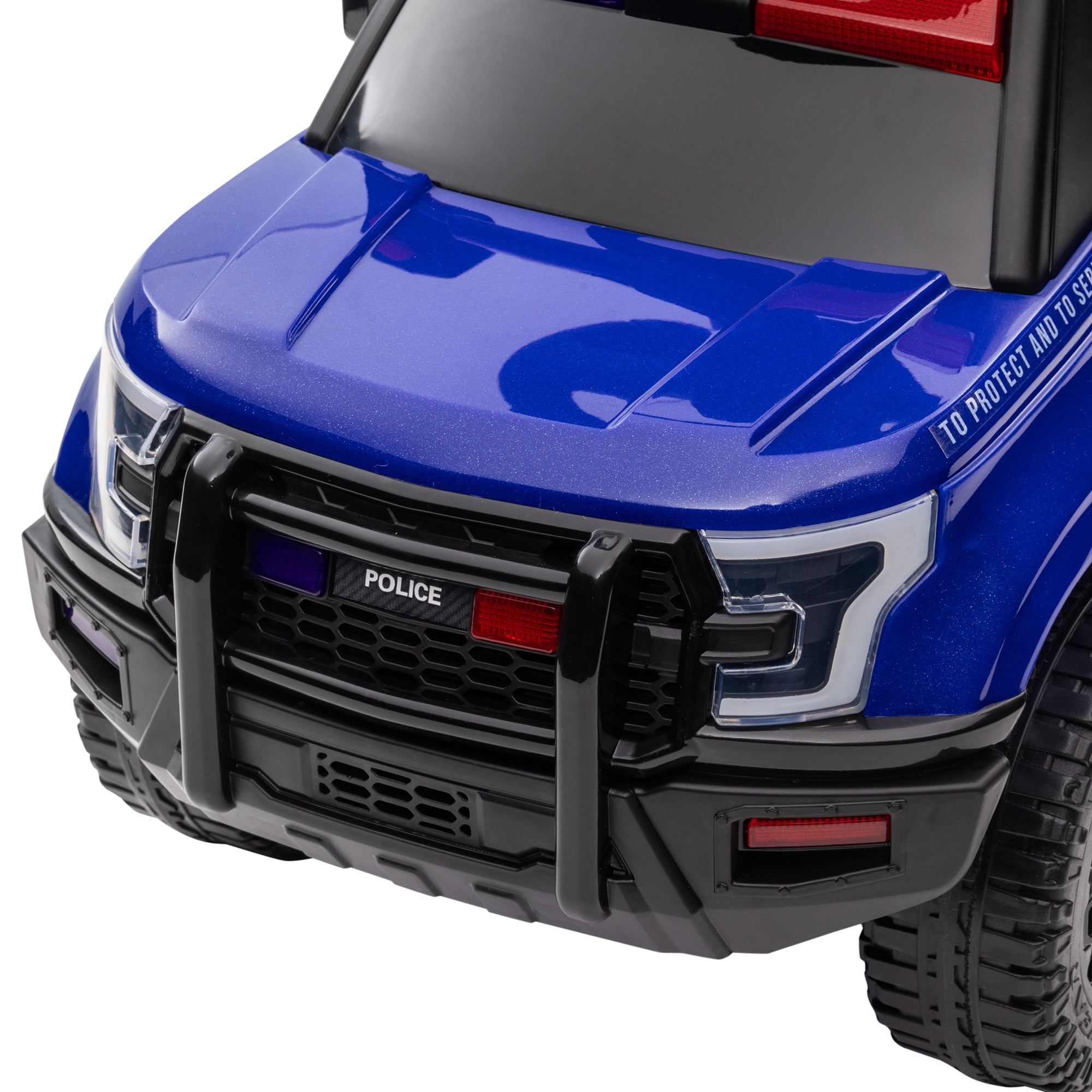 Kids Push Ride On Car with Working PA System and Horn, Police Truck Style Foot-to-Floor Sliding Car for Boys and Girls with Under-Seat Storage, for 18 Months to 5 Years Old, Blue