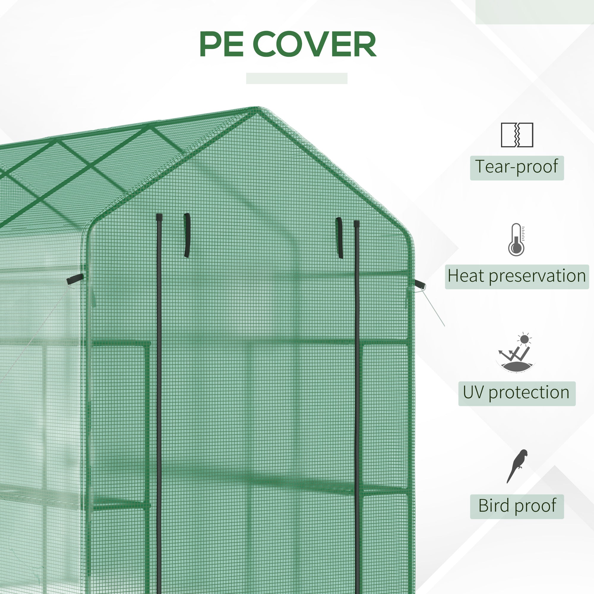 7' x 5' x 6' Walk-in Greenhouse for Outdoors with Mesh Door and Windows, 18 Shelf Hot House with Trellis, Plant Labels, UV Protective for Growing Flowers, Herbs, Vegetables, Saplings, Green - Green - Image 4