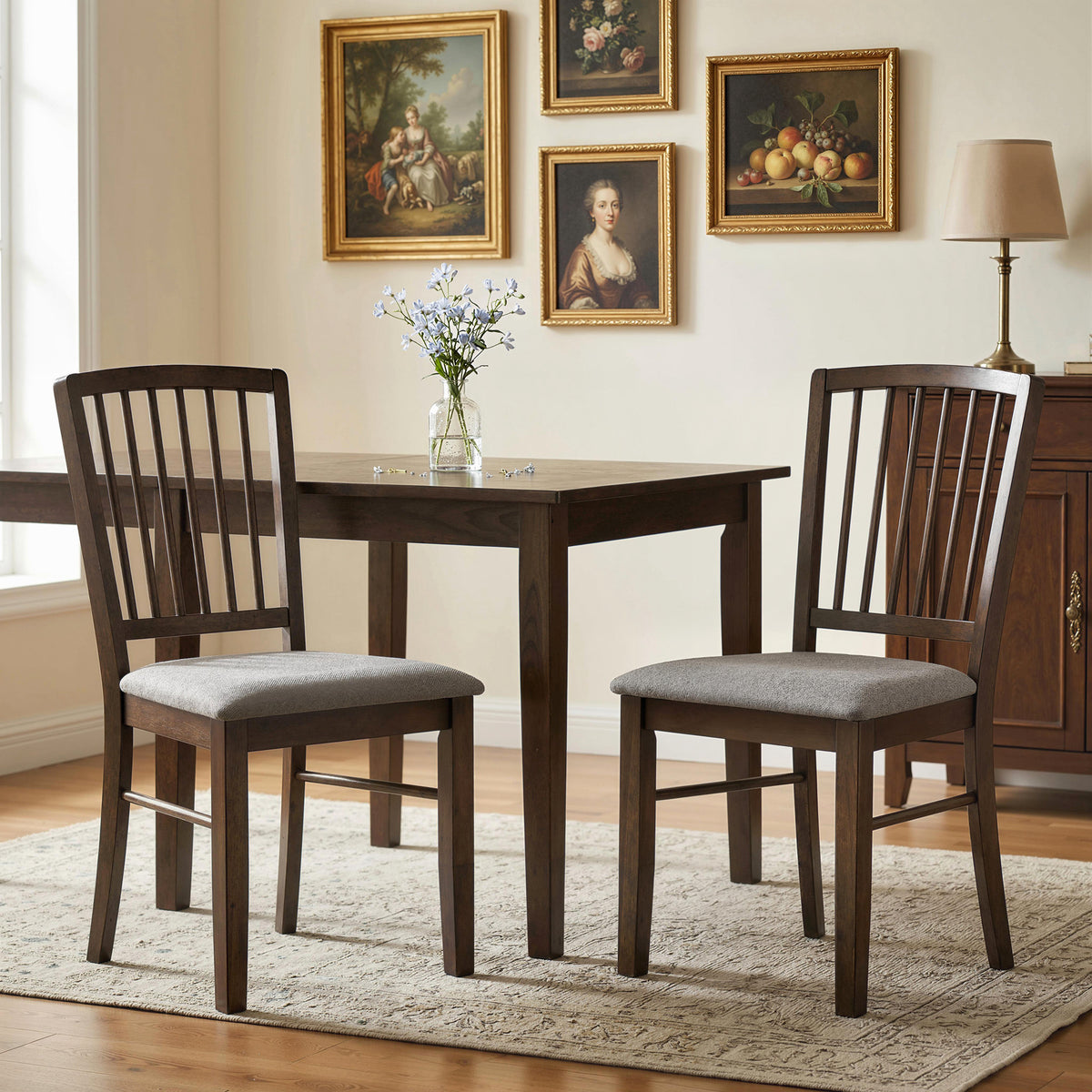 Dining Chairs Upholstered Kitchen Chairs with Rubberwood Legs Set of 2, Burn Brown