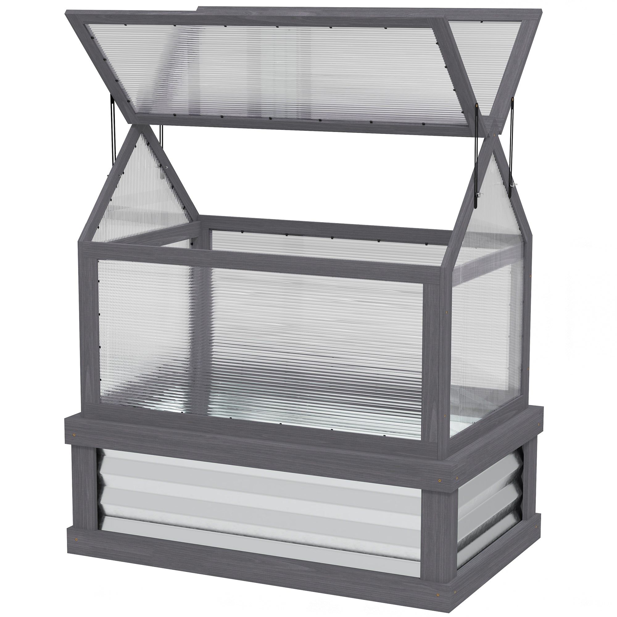 Raised Garden Flower Bed Kit with Greenhouse, Wooden Cold Frame Planter, 35.5" x 22.5" x 38.25", Gray - Gray