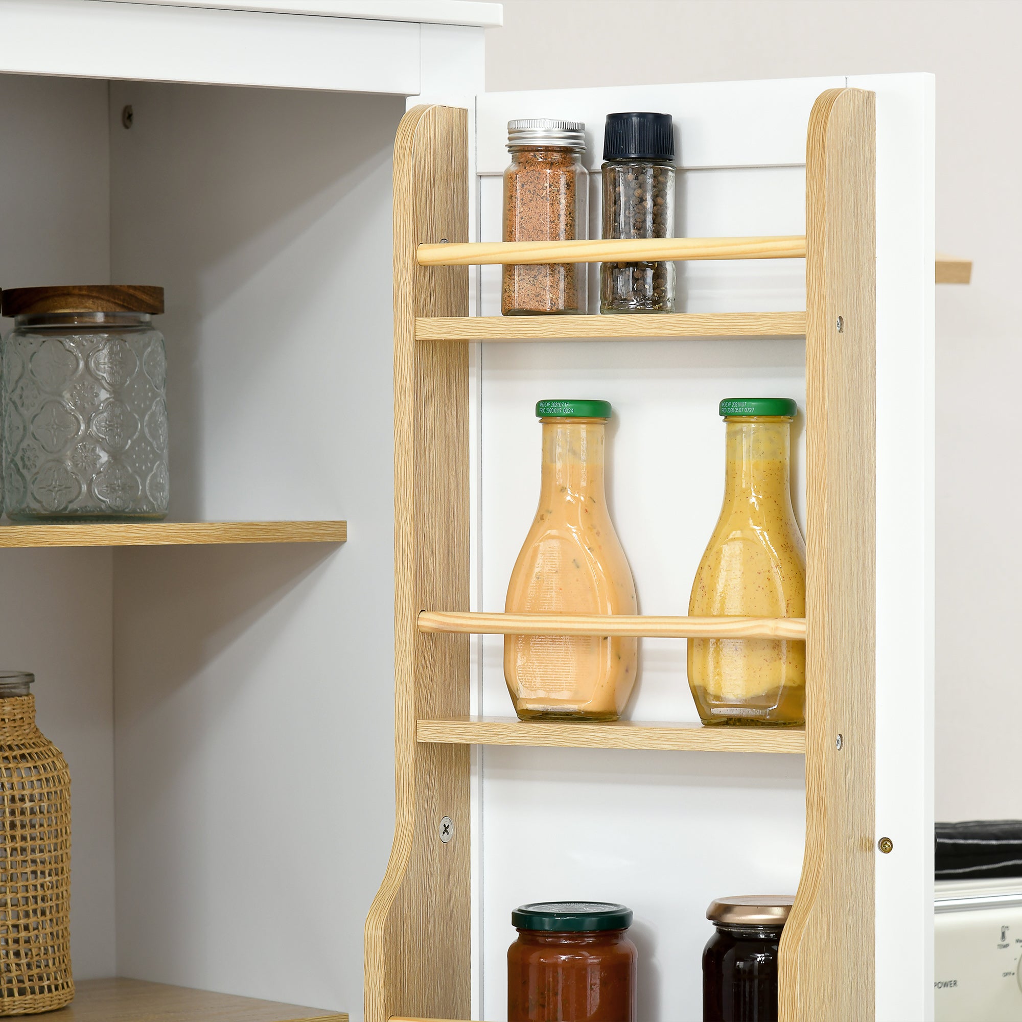 72" Kitchen Pantry Storage Cabinet, Modern Tall Kitchen Cabinet with 5-tier Storage Shelving, 8 Spice Racks, Drawer