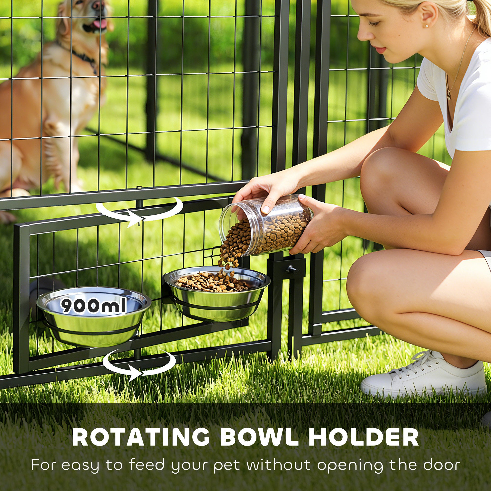 8' x 4' x 6' Outdoor Dog Kennel, Dog Kennel Outside Run with 360° Rotating Bowls, Waterproof & UV Resistant Cover - Silver - Image 5