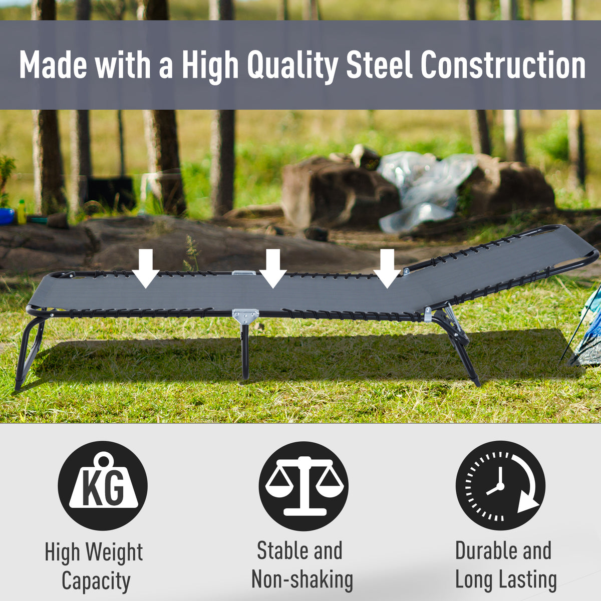 Set of 2 Folding Chaise Lounge Chairs, Outdoor Sun Tanning Chairs with Reclining Back, Gray