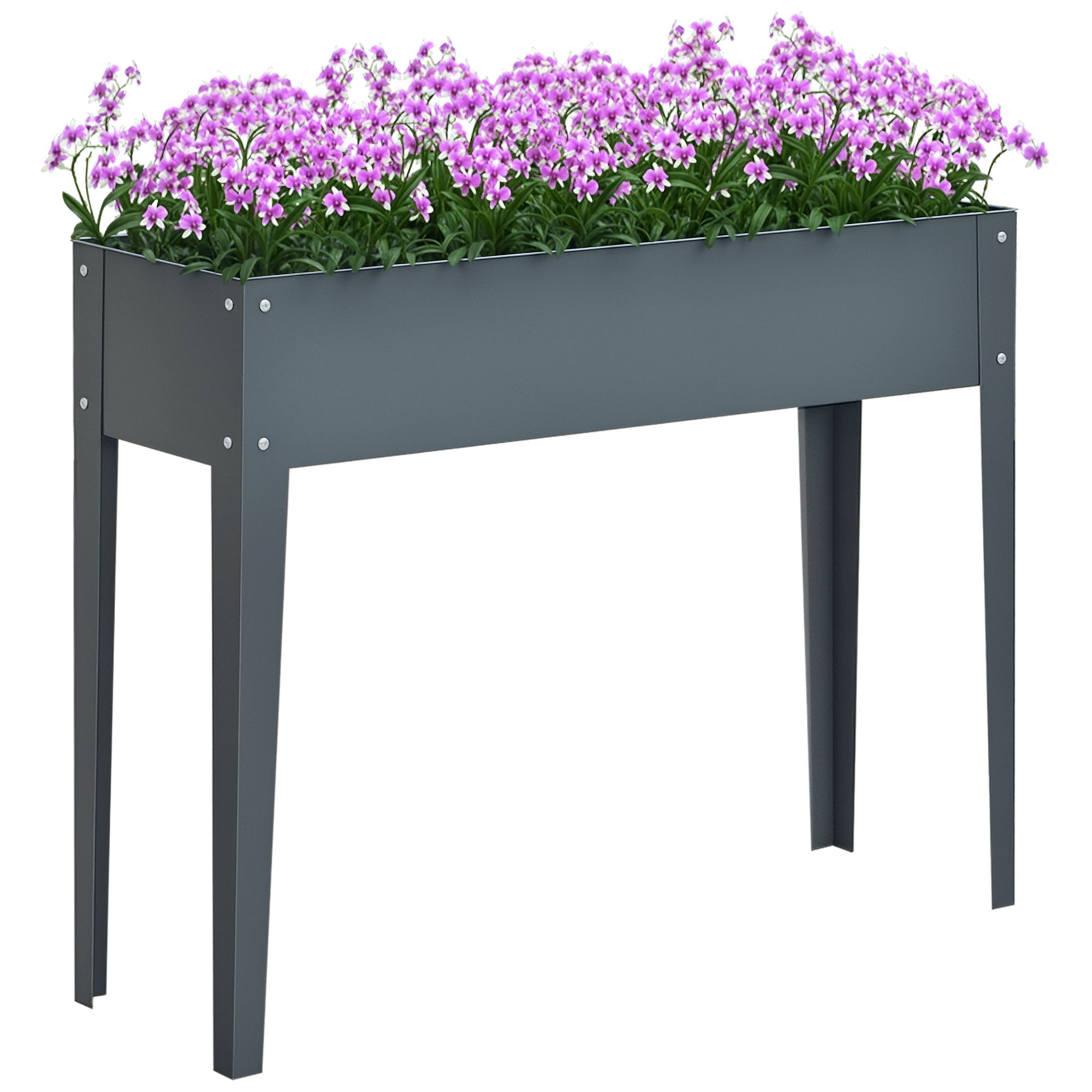 Metal Raised Garden Bed, Elevated Planter Box with Legs and Drain Holes, Dark Gray - Grey