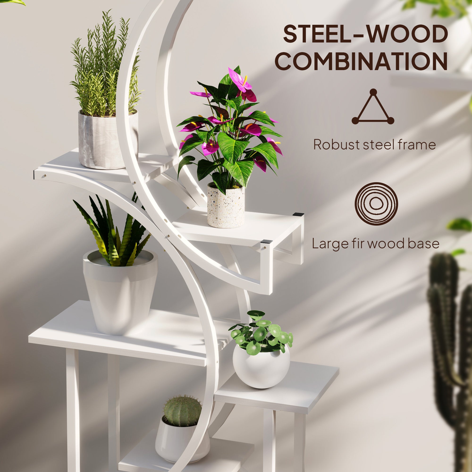 Plant Stand Indoor, 8 Tier 62" S-Shaped Plant Shelf, Corner Plant Rack for Multiple Plants, White - White - Image 5