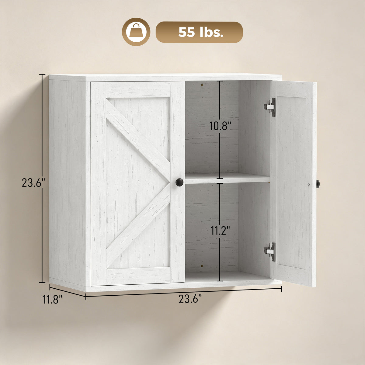 Bathroom Wall Cabinet, Farmhouse Bathroom Cabinet Wall Mount with 2 Shelves, White Wood Grain