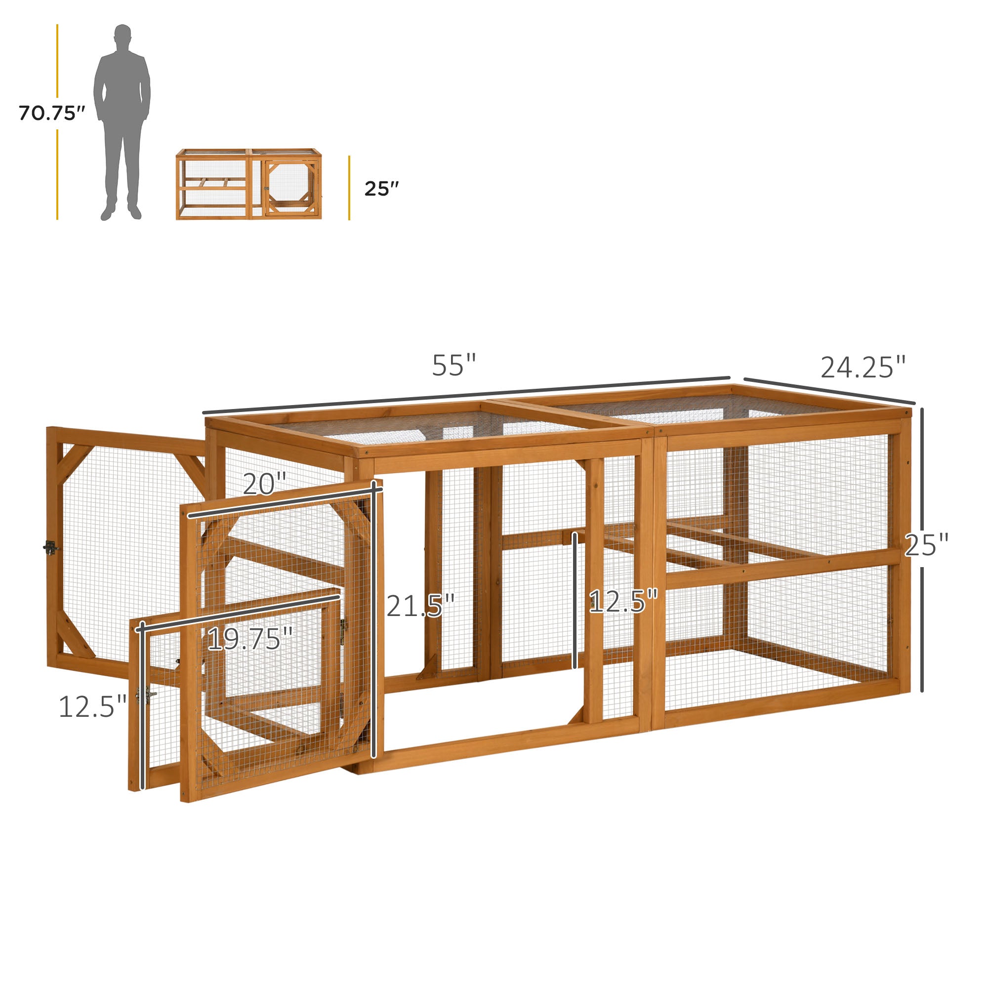 55" Wooden Chicken Coop Add-on Expansion, Mini Chicken Coop Outdoor Chicken Run Hen House with Combinable Design - Orange - Image 3