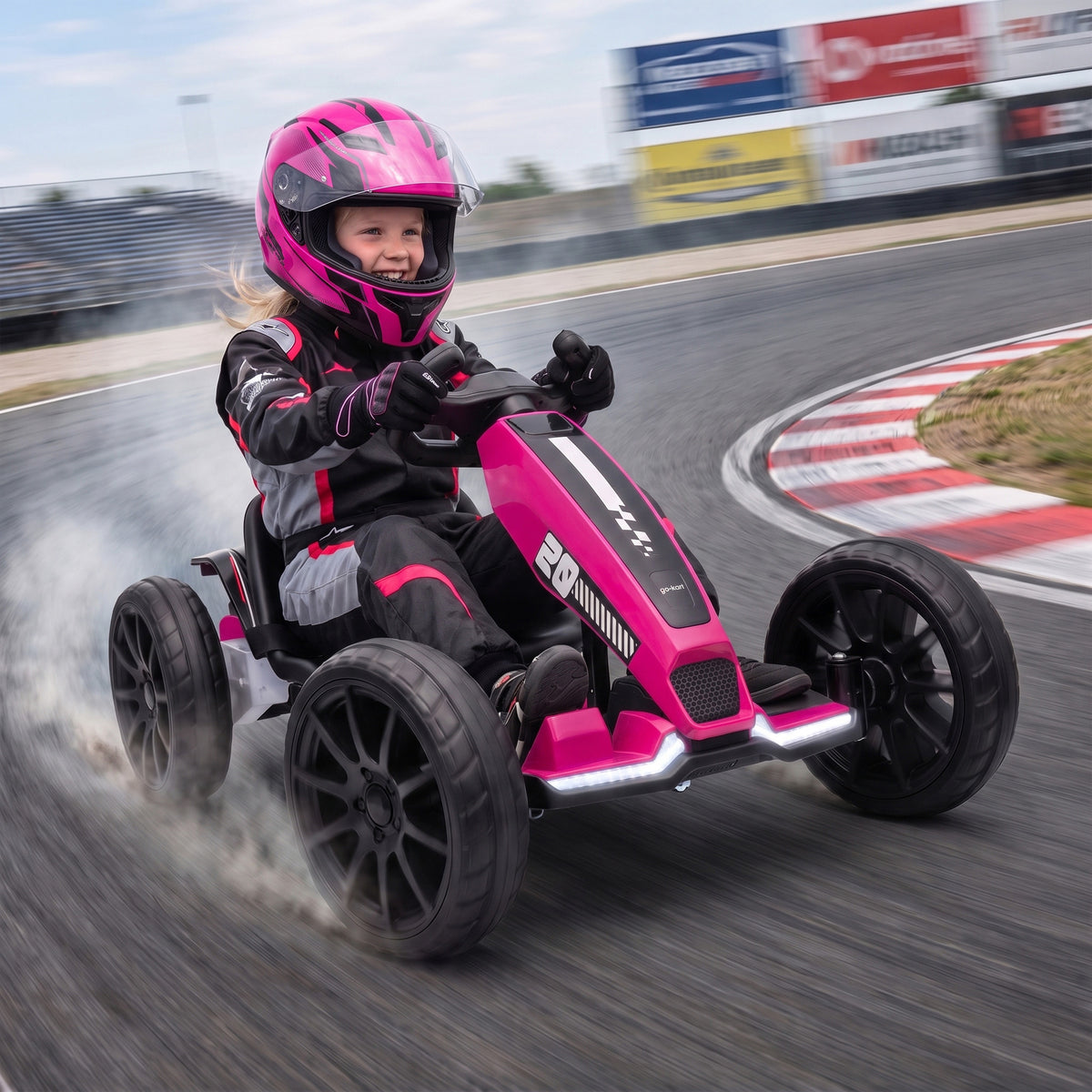 12V Electric Go Kart for Kids with Dual Motors, Adjustable Seat, Soft Start, LED Lights, EVA Wheels, for Age 3-6, Pink
