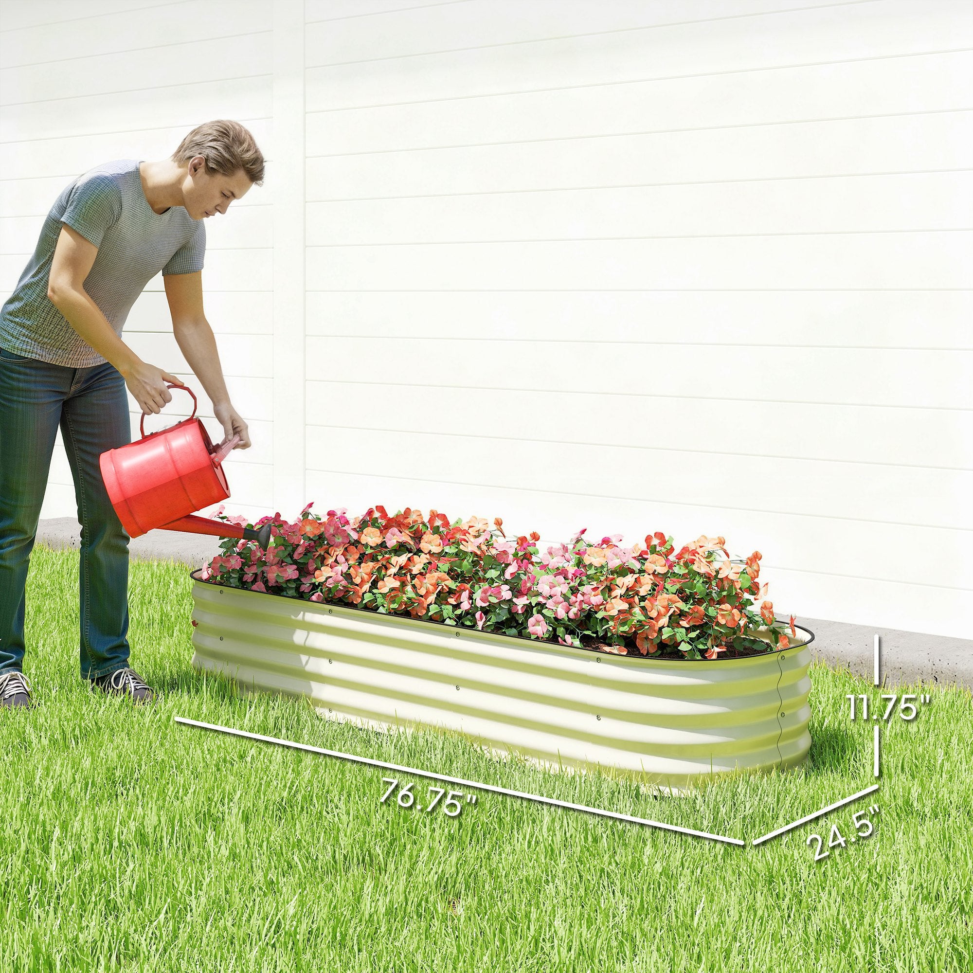 6.4' x 2' x 1' Galvanized Raised Garden Bed Kit, Metal Planter Box with Safety Edging, Cream - Cream White - Image 3
