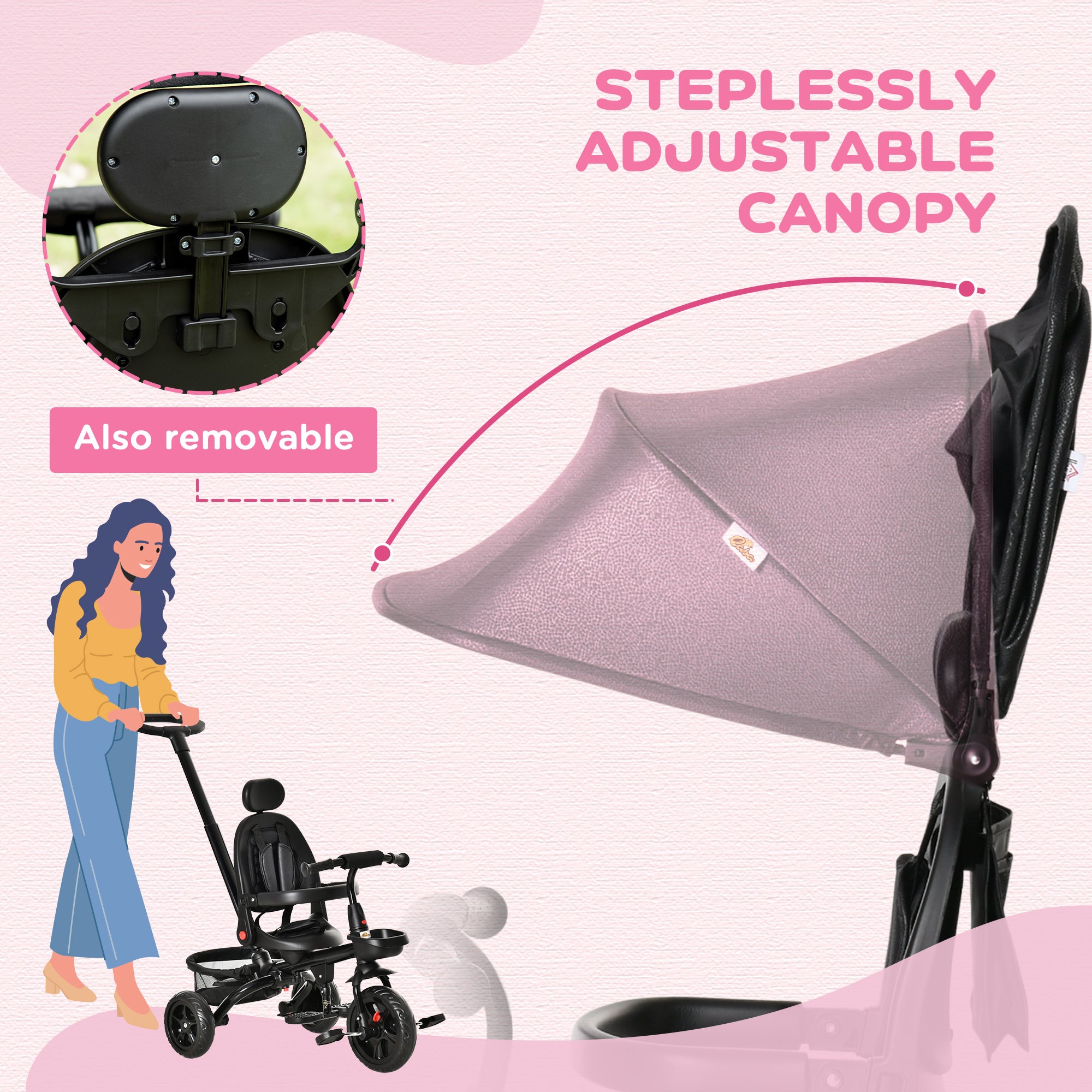 Kids Tricycle, 4 in 1 Foldable Trike with Reversible Seat, Adjustable Parent Handle, Safety Harness, Wheel Brakes, Removable Canopy, Storage, Tricycle for Toddlers 1-5 Years, Black