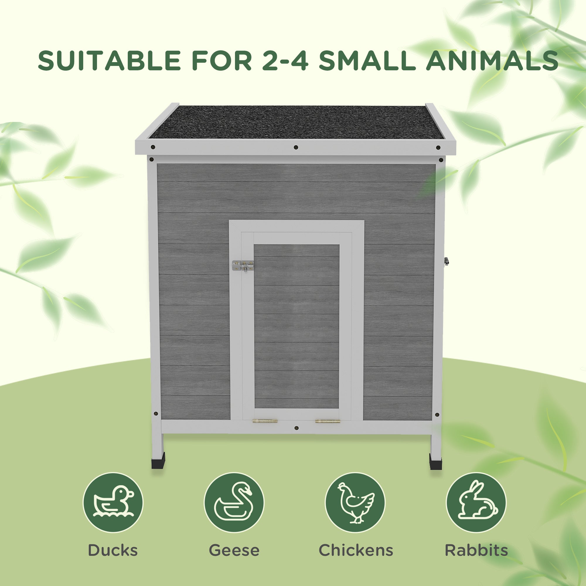 Wooden Duck Coop with Openable Roof, Removable Floor, Double Doors, Ramp, for 2-4 Ducks, Chickens, 25" x 32" x 30" - Light Gray - Image 7