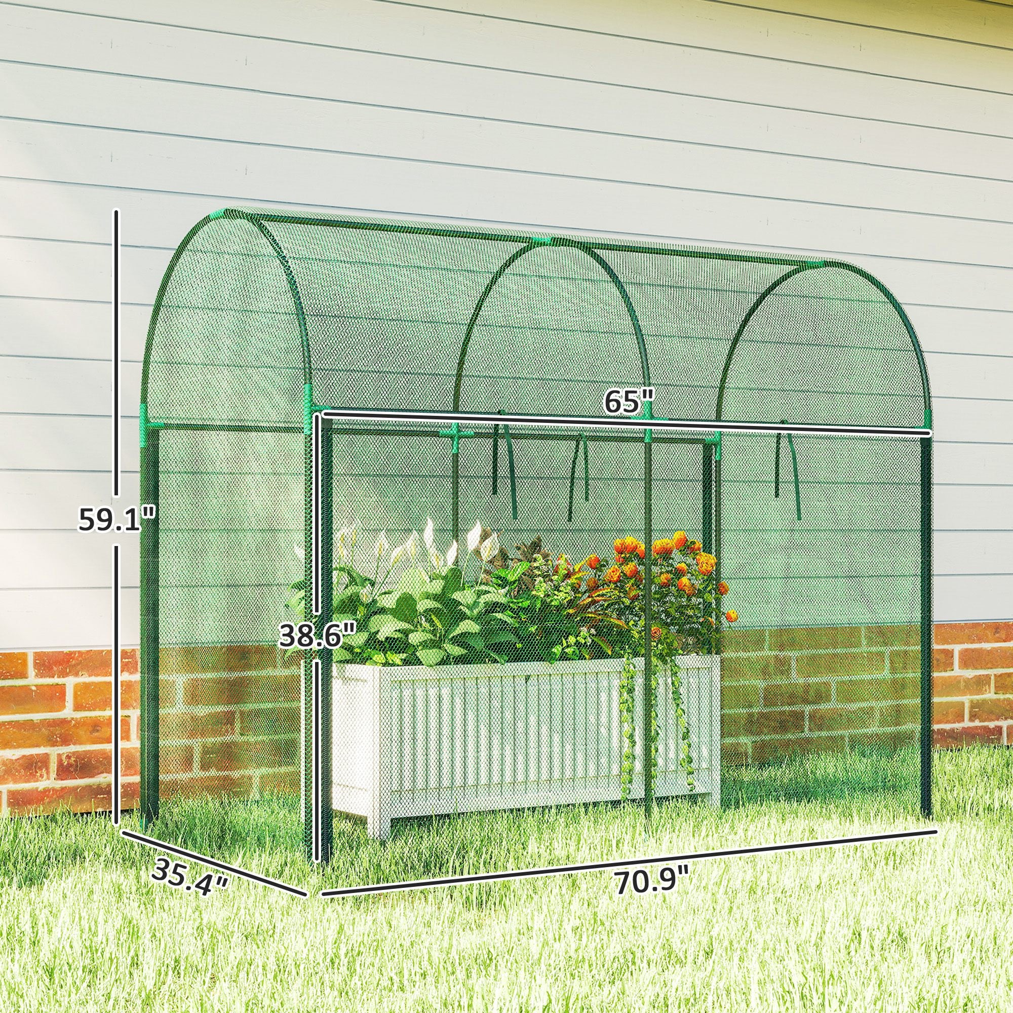 Crop Cage, 6' x 3' x 5' Large Plant Protection Tent with Zippered Door, Outdoor Garden Cage, Green - Green - Image 3