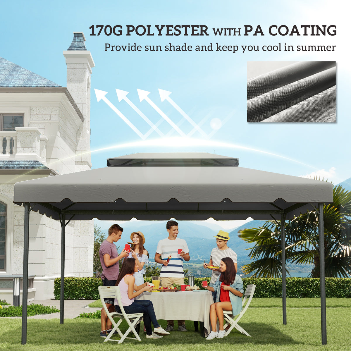 Model 84C-101 or 84C-144 13' x 10' Gazebo Replacement Canopy, Gazebo Top with Double Vented Roof (TOP ONLY), Gray