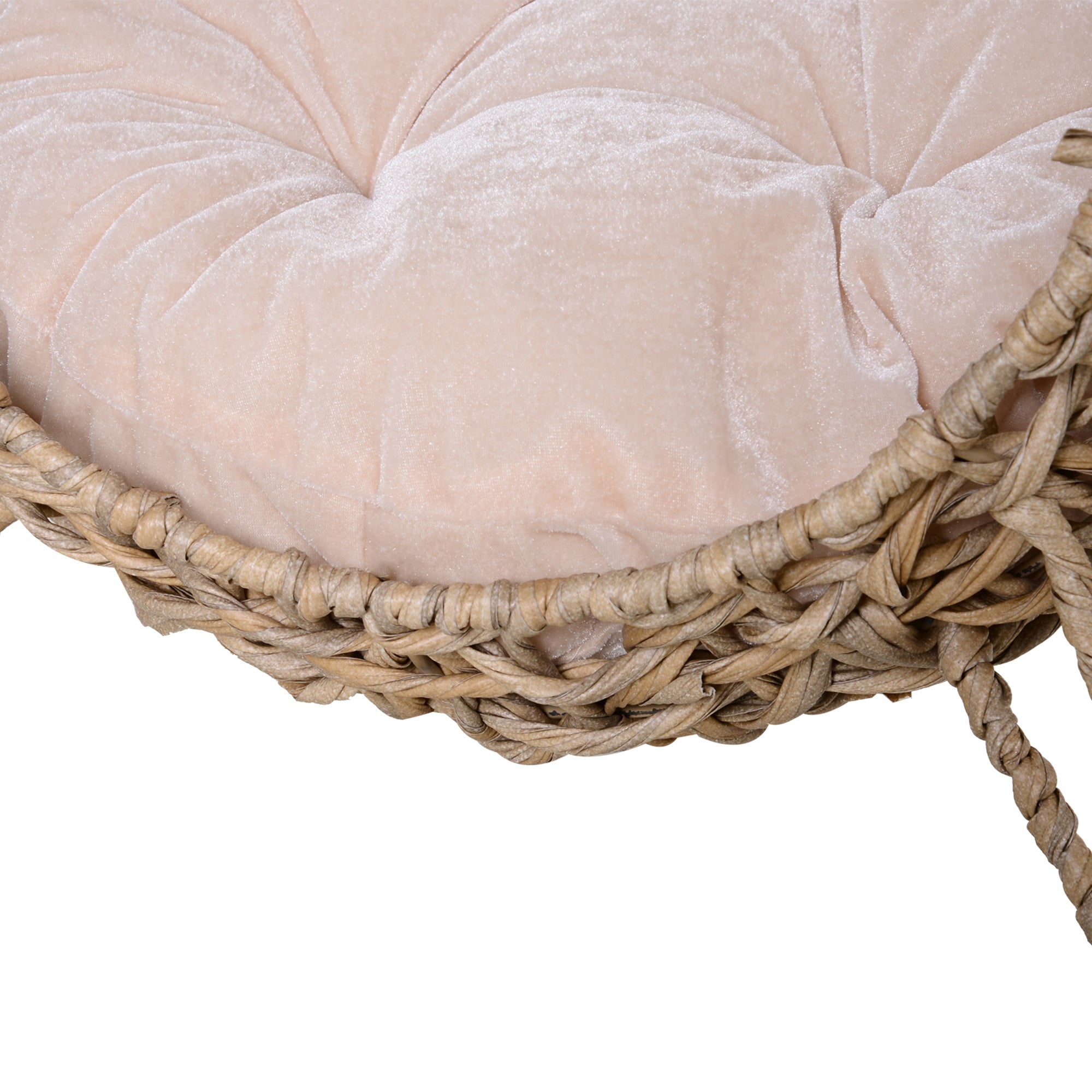 20.5" Weaved Cat Bed, Elevated Hand-woven Braided Banana Leaf Kitten House Condo with Cushion, Beige - Beige - Image 8