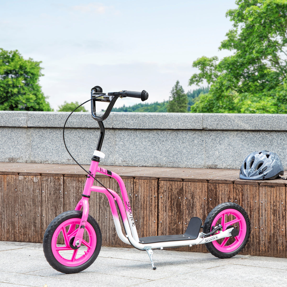 Kids Scooter, Lightweight Scooter with Adjustable Handlebar, Rear Brake, Kickstand, 12" EVA Wheels, for 5-12 Y, Pink