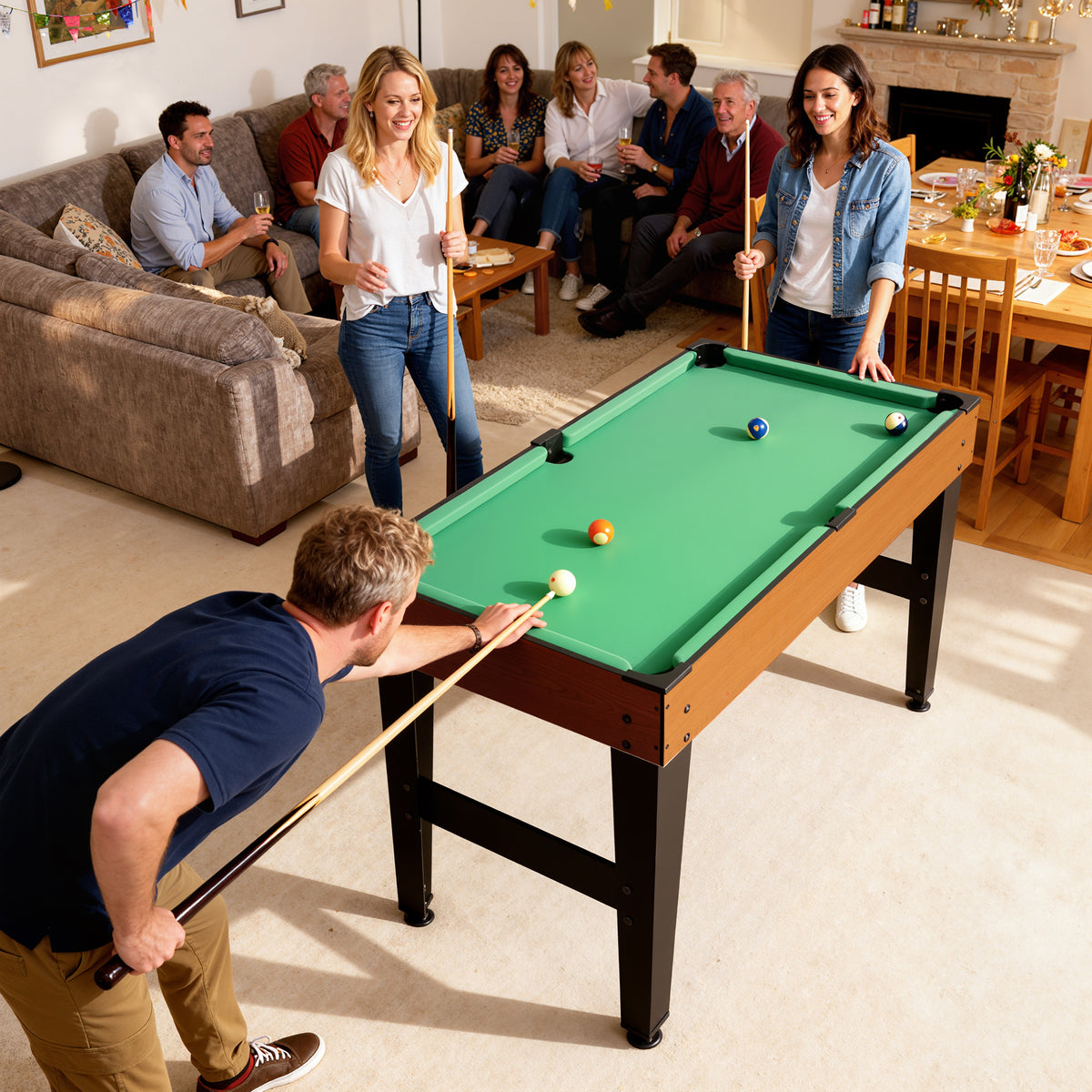 5-in-1 Multi Game Table, 53" Combo Table with Foosball, Pool, Ping Pong, Ice Hockey & Basketball, Game Room Sports Set