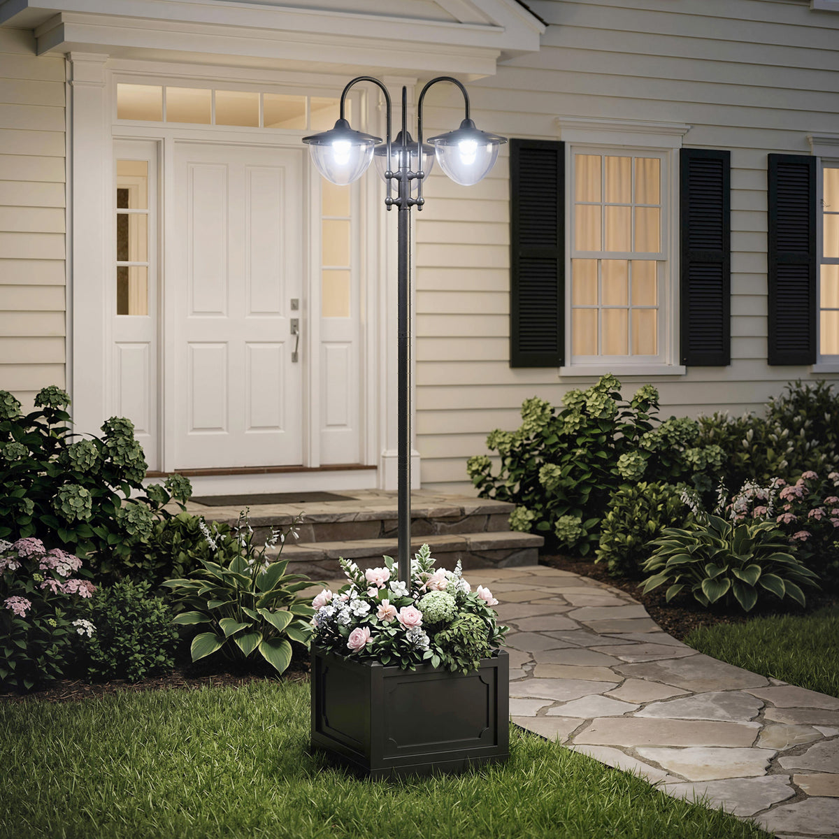 74.5" 3-head Solar Lamp Post Light with Planter, Solar Pole Lights Outdoor Waterproof LED Lighting for Backyard Pathway Patio Lawn Driveway Decor, Black