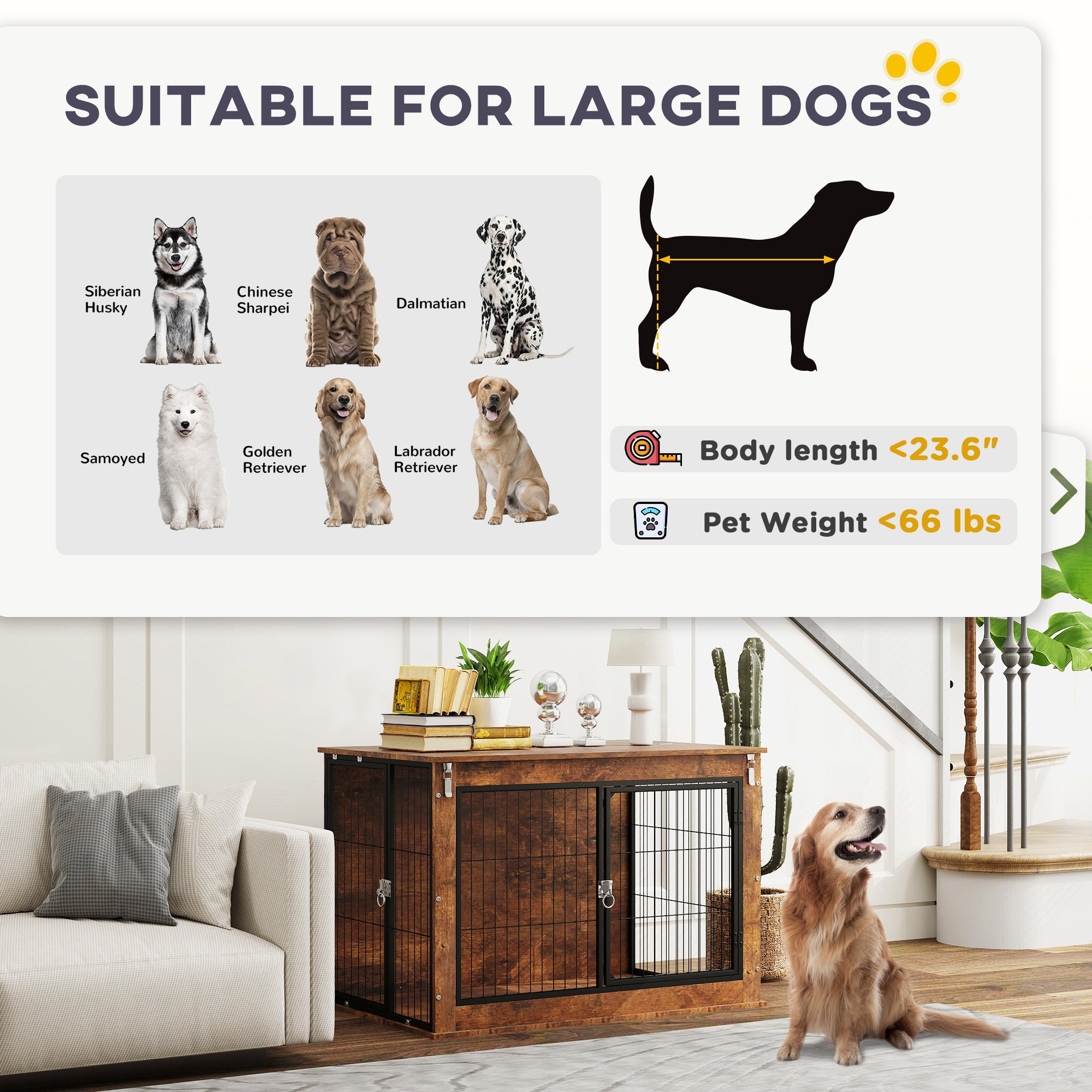 39" Dog Crate Furniture with Flip-up Top Opening, 2 Doors, Dog Kennel Furniture for Large Dogs, Rustic Brown - Rustic Brown - Image 8
