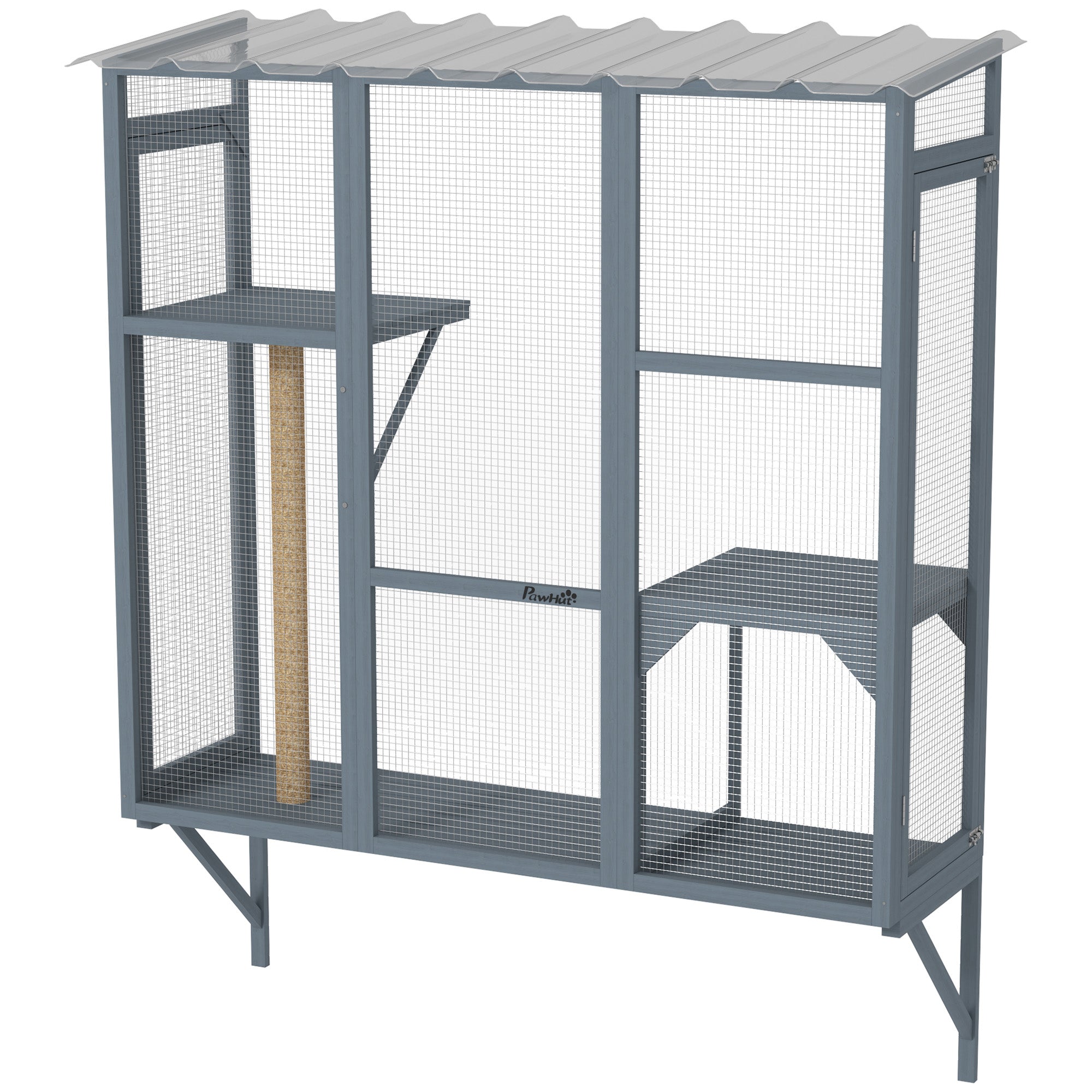 Catio Outdoor, Window Catio for 2-3 Large Indoor Cats w/ 2 Jumping Platforms, Scratching Post, for Playing, Napping - Gray