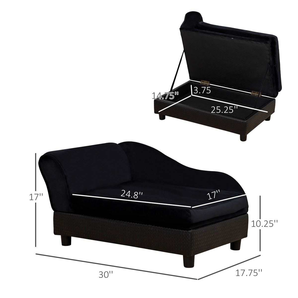 Pet Sofa Bed Couch with Storage, Pet Sofa for Cats and Small Dogs, Black
