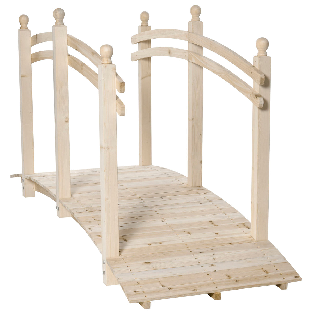Wooden Arch Garden Bridge, Safety Rails for Backyard Ponds, Creeks, Streams, 7.5' , Natural
