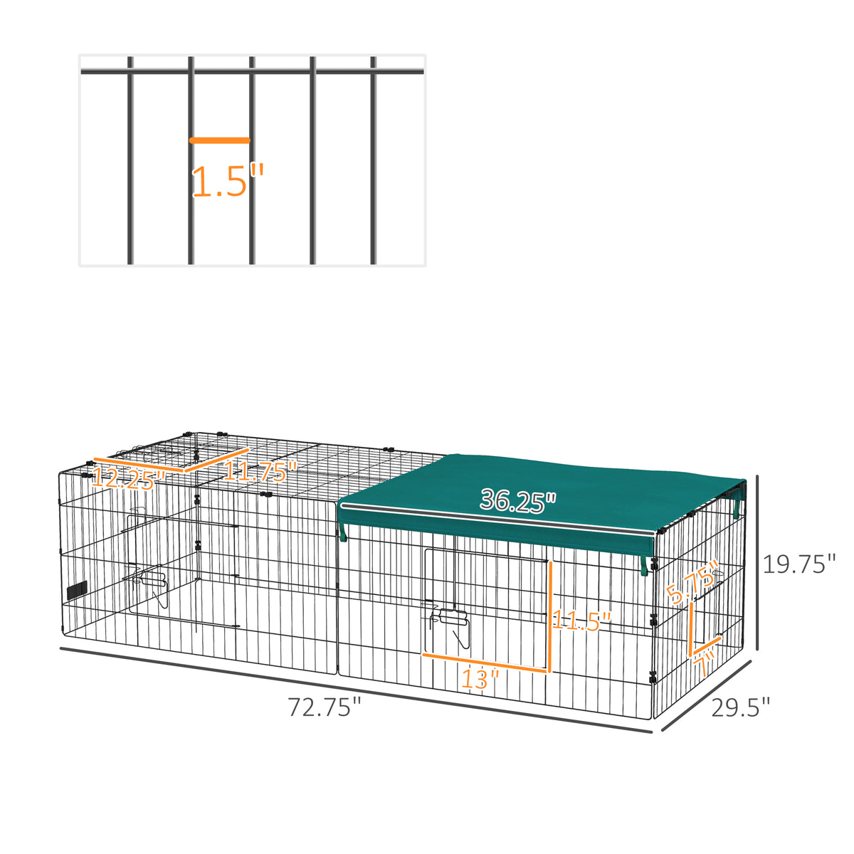 73" Small Animal Playpen with with Roof for Rabbits, Chicken, Chinchillas for Indoor/Outdoor Use, Green - Green - Image 3