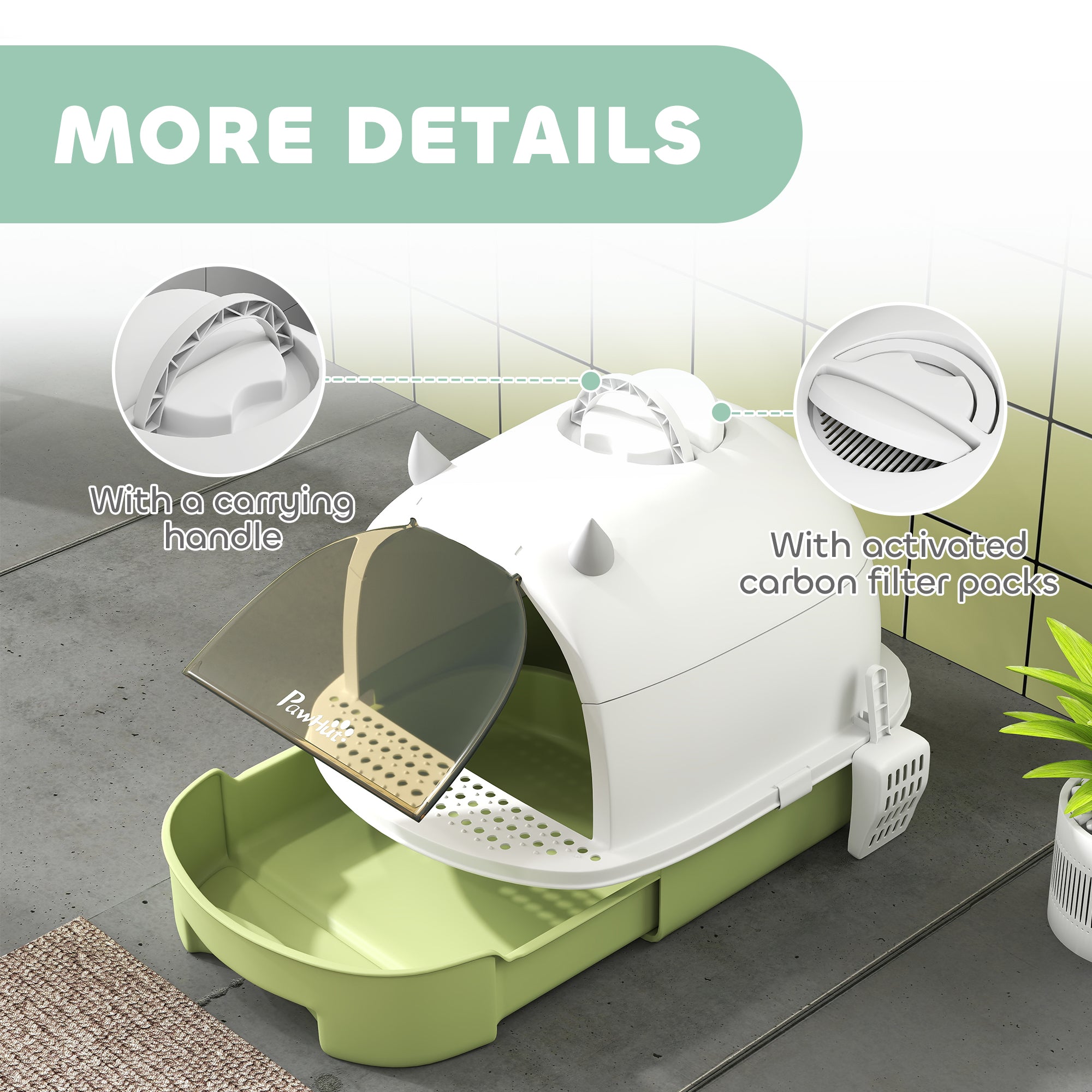Covered Cat Litter Box with Lid, Scoop, Deodorizing Bags for Odor Control, Privacy, Easy to Clean, Green - Green - Image 7