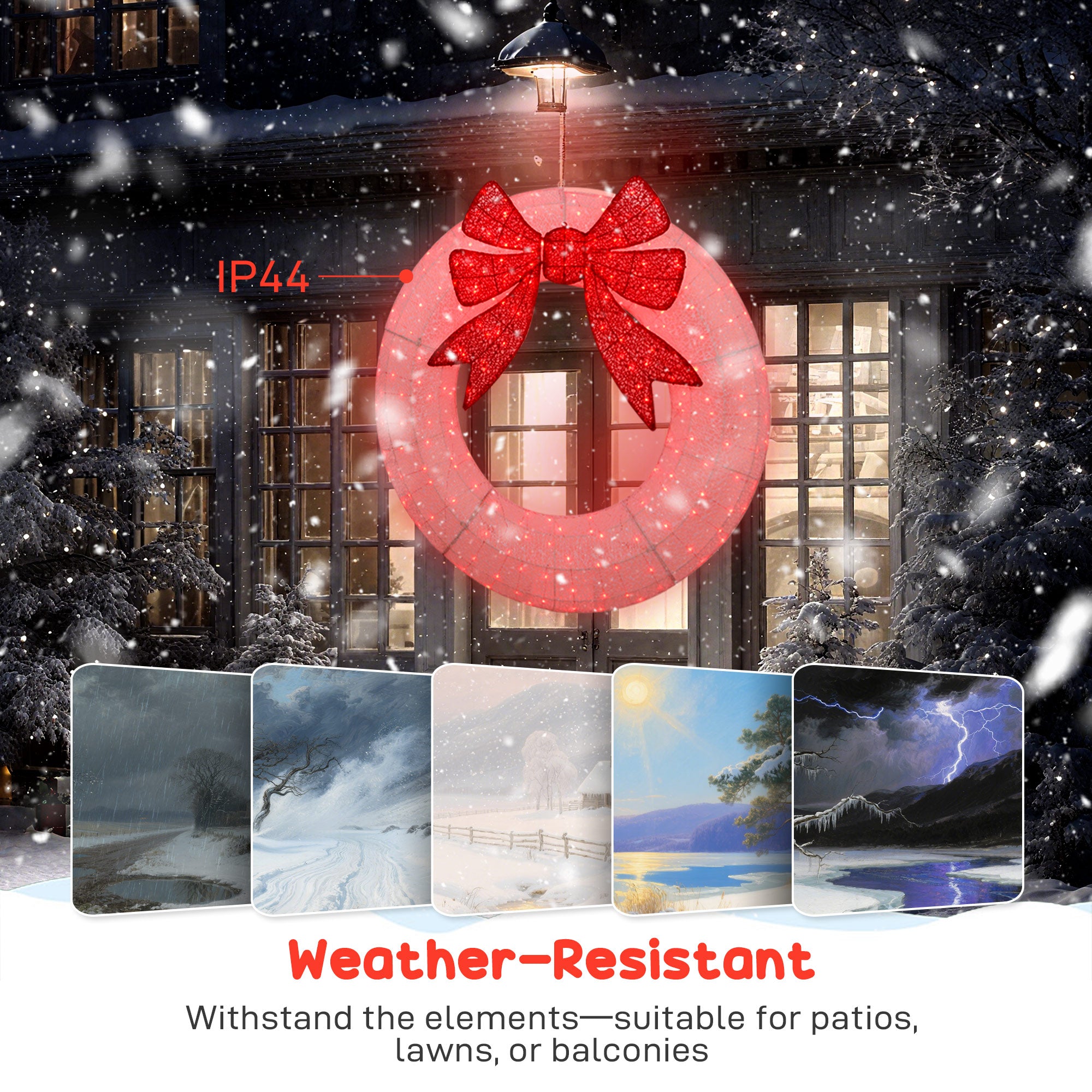 60 Inch Lighted Wreath Decoration with Dual Color LED, Christmas Wreath with Daily Timer, Remote for Indoor Outdoor