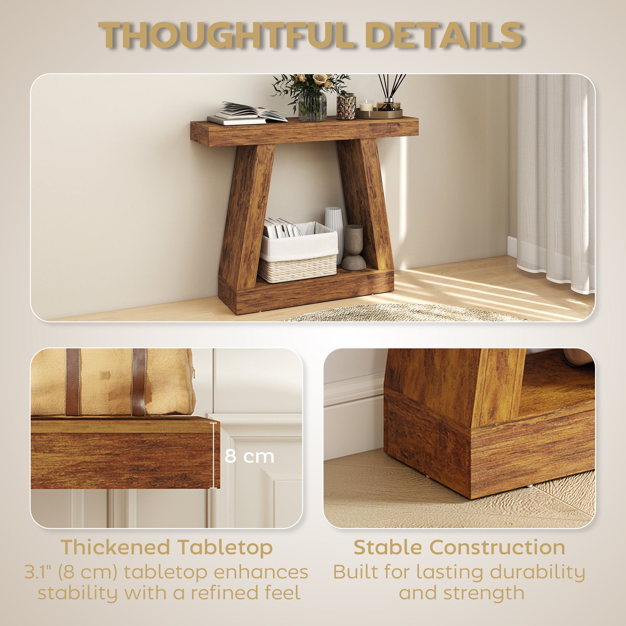 42" Farmhouse Console Table, 2-Tier Entryway Table with Storage for Hallway, Living Room, Behind Couch, Rustic Brown