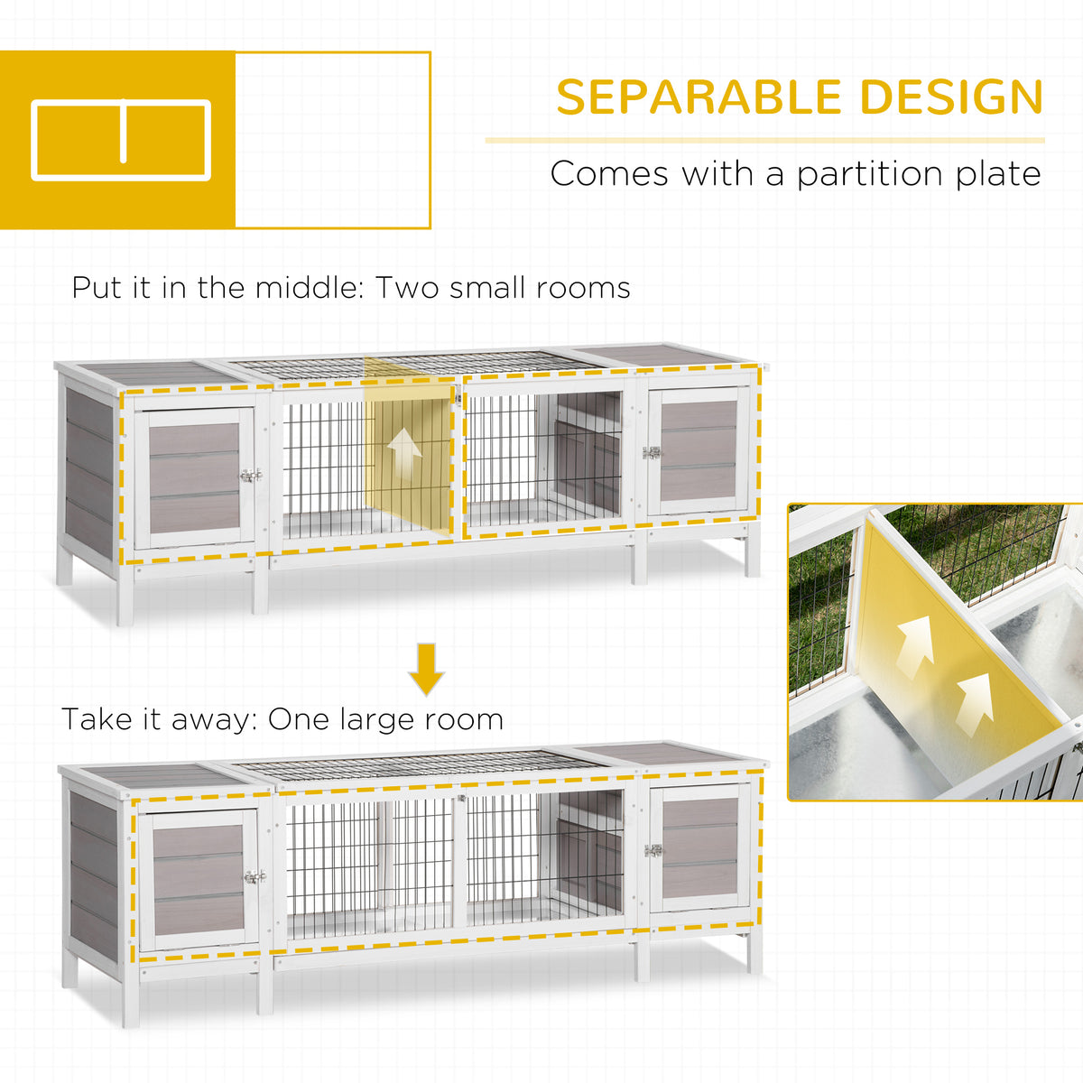Rabbit Hutch, Bunny Cage, Guinea Pig House with Pull-Out Tray, and Divided Board for Indoor, White - White - Image 6
