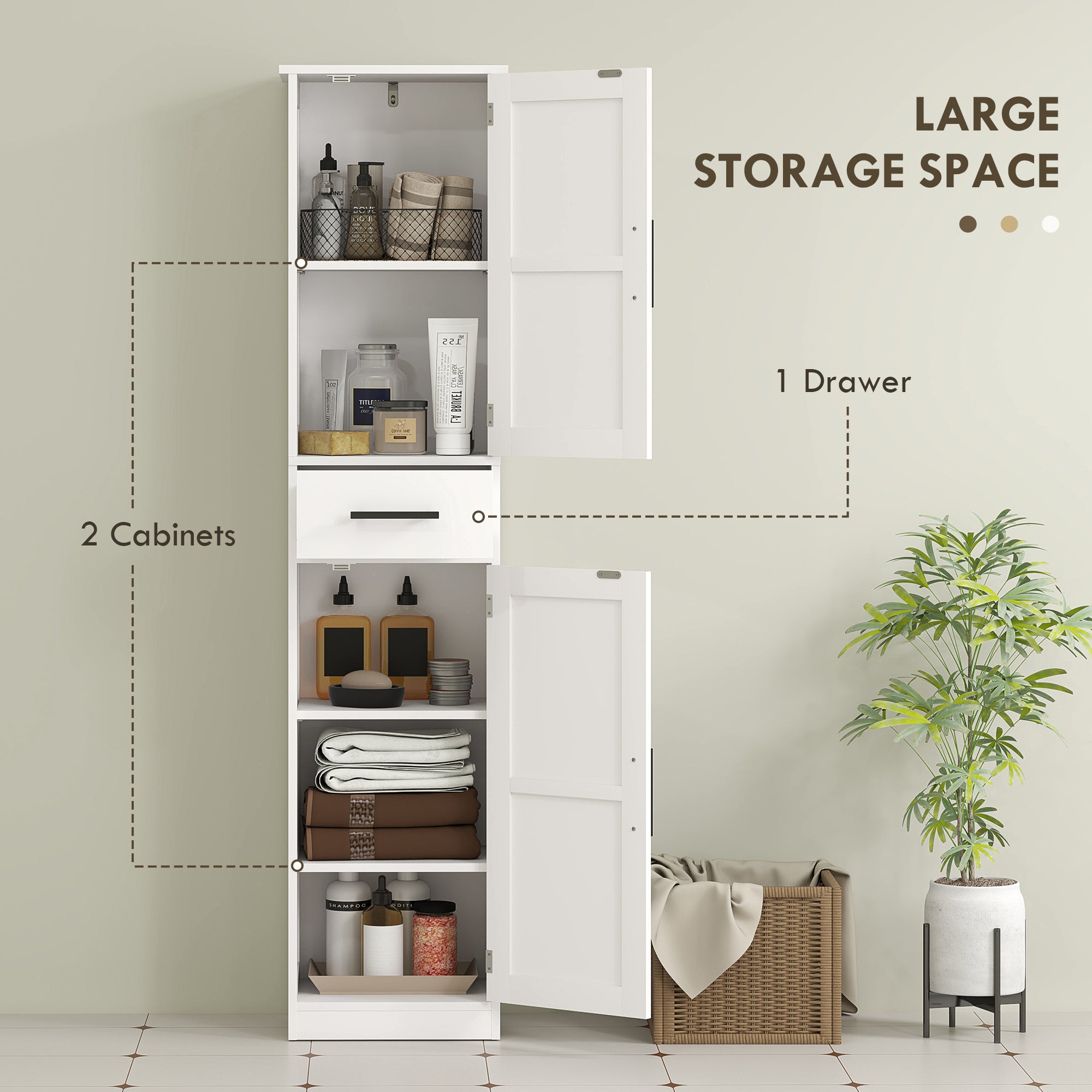 Farmhouse Linen Closet with Drawer, 67" Tall Bathroom Storage Cabinet with Barn Doors and Adjustable Shelves, White