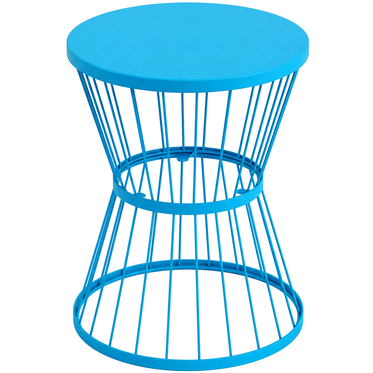 16" Patio Side Table, Garden End Table with Hourglass Design, Steel Accent Table for Outdoor and Indoor Use, Blue