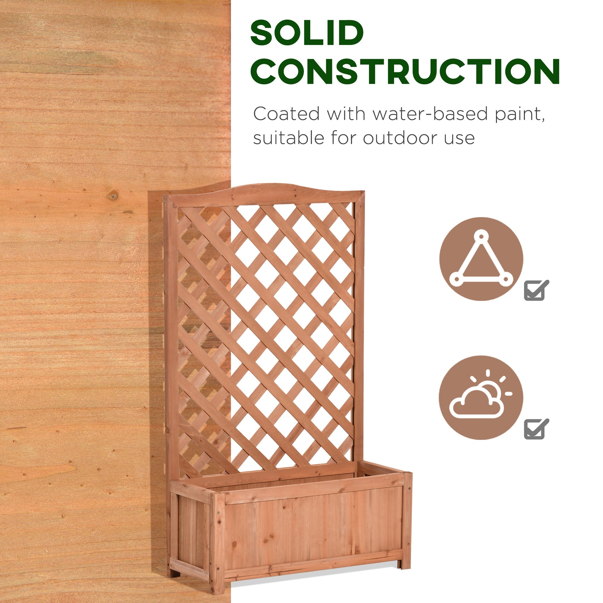 28" x 11" x 46" Raised Garden Bed, Wooden Planter Box w/ Trellis, Brown - Brown - Image 7