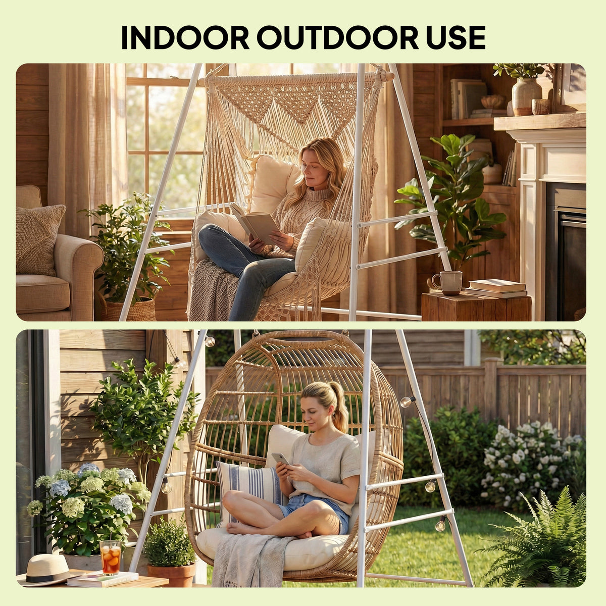 Hammock Chair Stand Indoor and Outdoor Use with Anti-Slip Foot Pads, 2 Carabiners, White