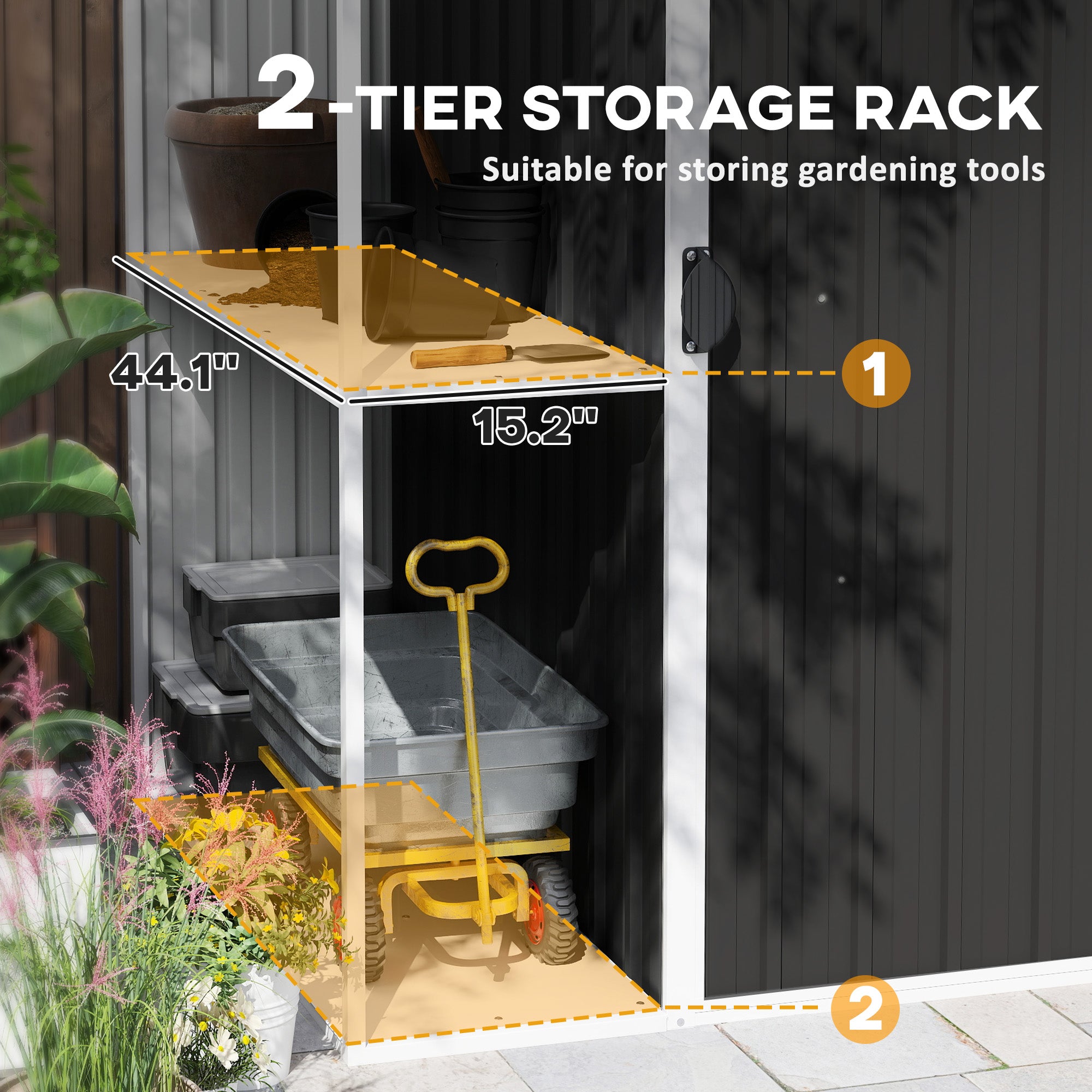 8 x 4ft Outdoor Garden Shed, Metal Shed with Air Vents and Lock for Backyard, Garden, Patio, Dark Gray - Dark Gray - Image 4