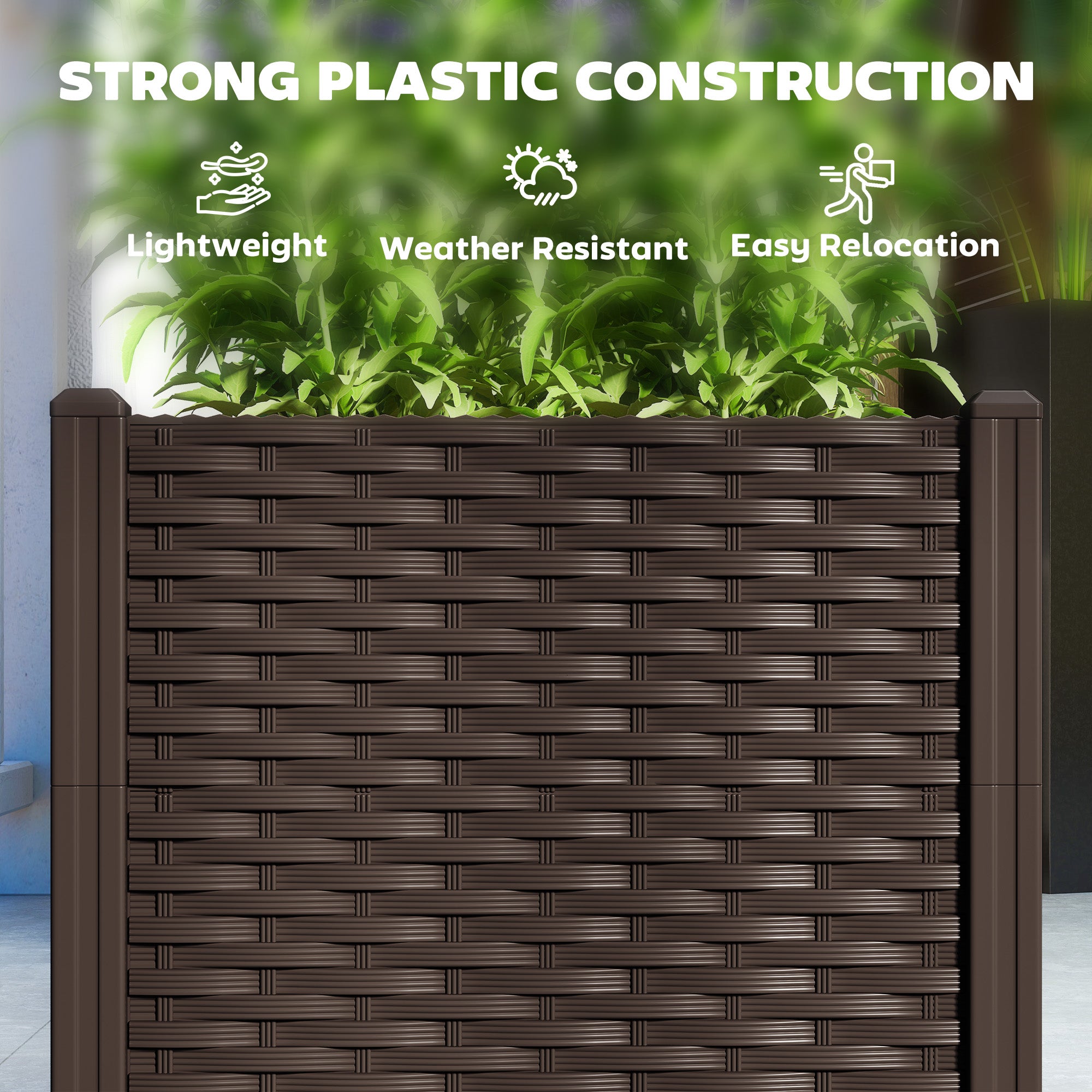 Plastic Raised Garden Bed, 5 x 1 x 1 ft Outdoor Flower Box with Drainage Holes for Vegetables, Herbs, Brown - Brown - Image 5