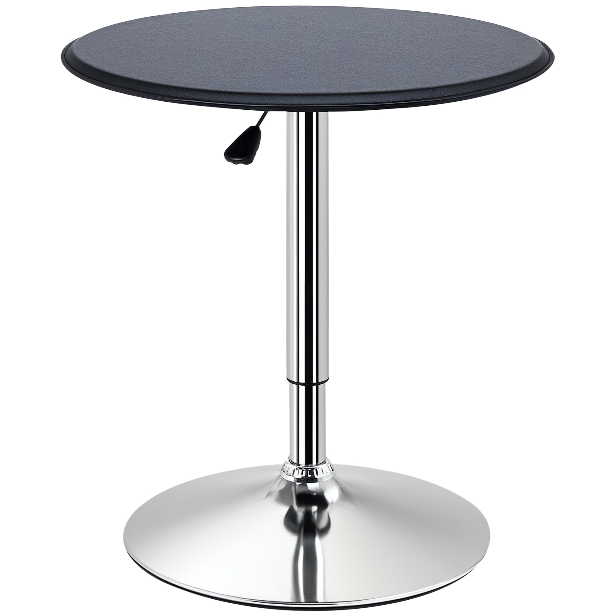 25" Classic Round Adjustable Faux Leather Chrome Standing Bistro Table, Black