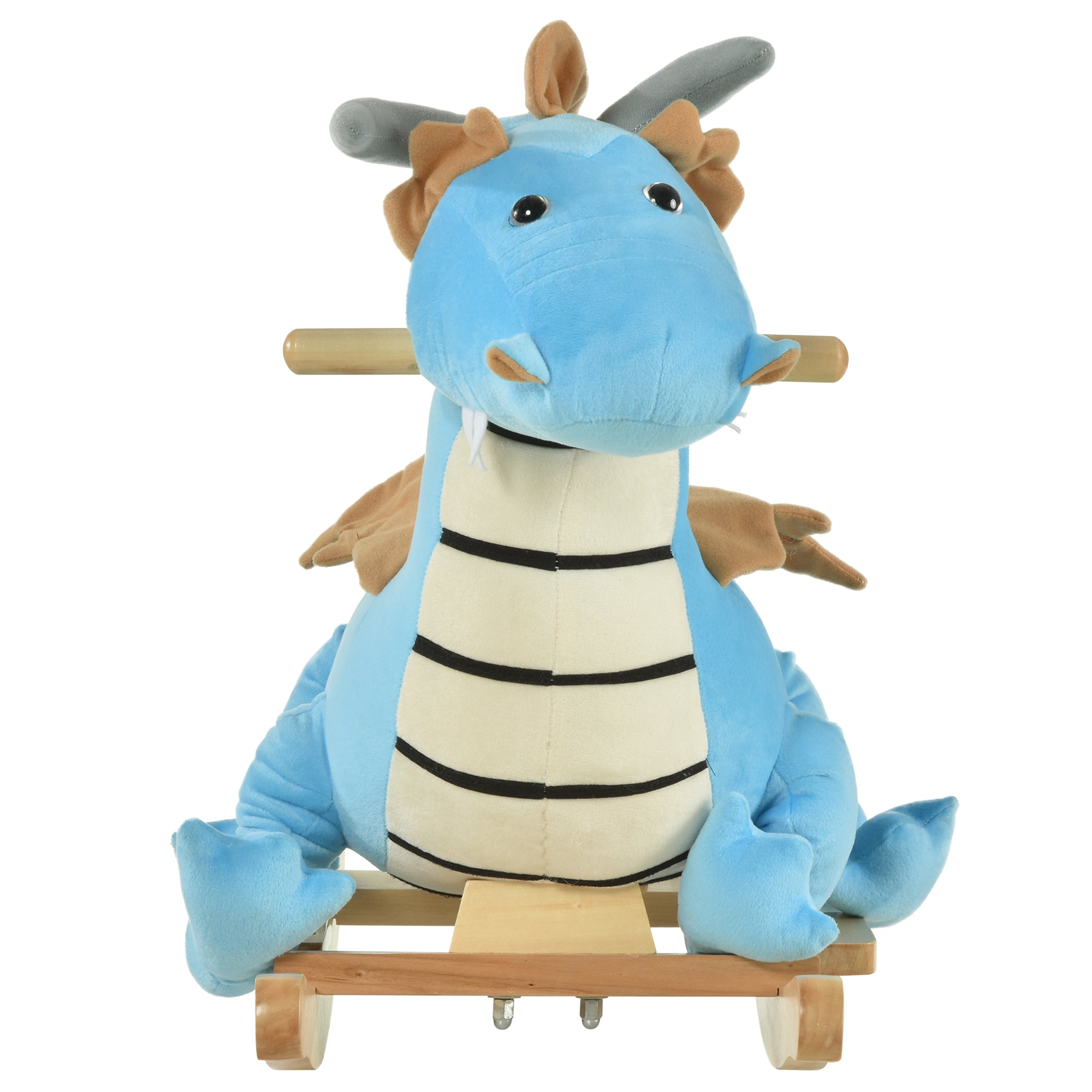 Kids Plush Ride-On Rocking Horse Toy Dinosaur Ride Rocking Chair with Realistic Sounds for18-36 Months, Blue