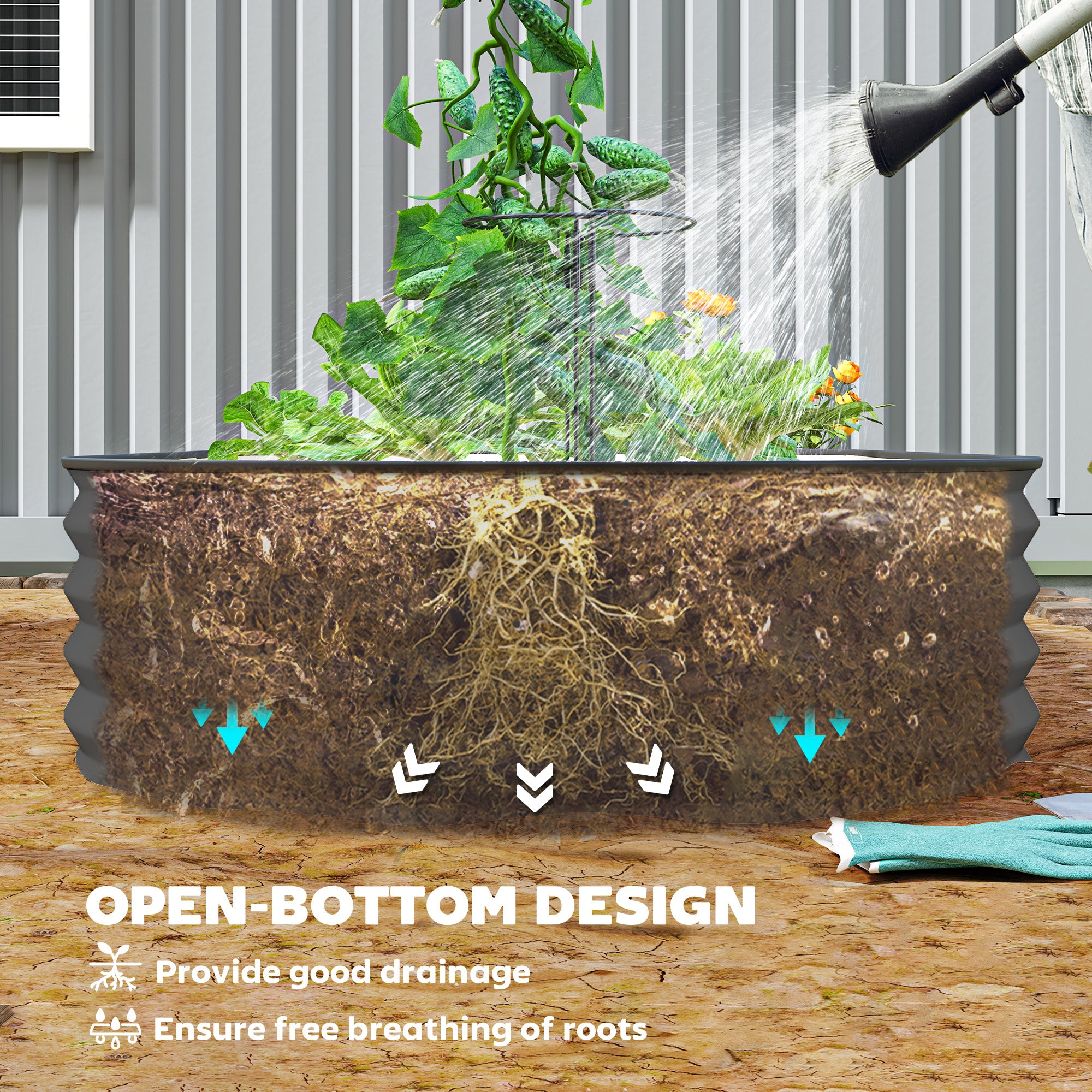 7' x 3' x 1' Raised Garden Bed Set, 2PCS Raised Beds for Gardening with Metal Plant Stakes, Dark Gray - Dark Gray - Image 7
