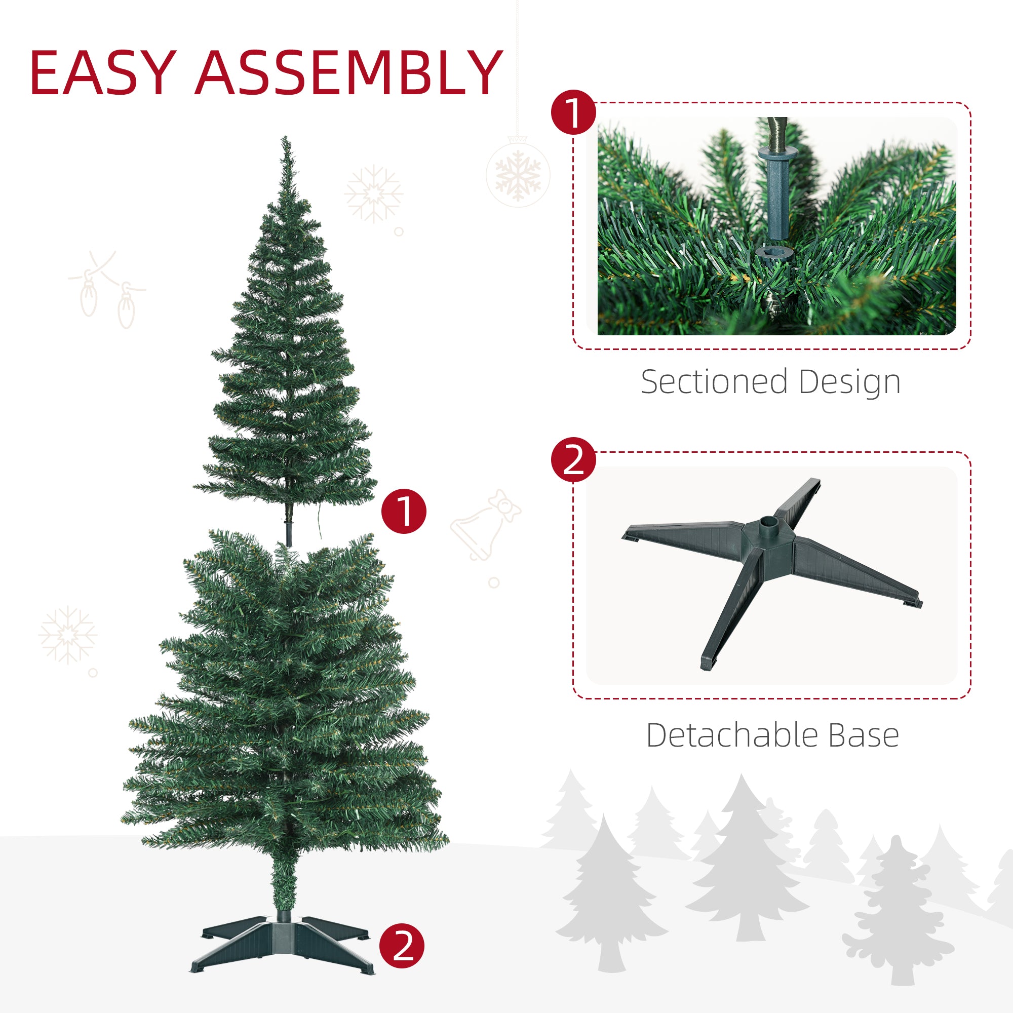 5' Tall Pre-Lit Slim Noble Fir Artificial Pencil Christmas Tree with Realistic Branches, 110 Warm White LED Lights and 294 Tips, Green