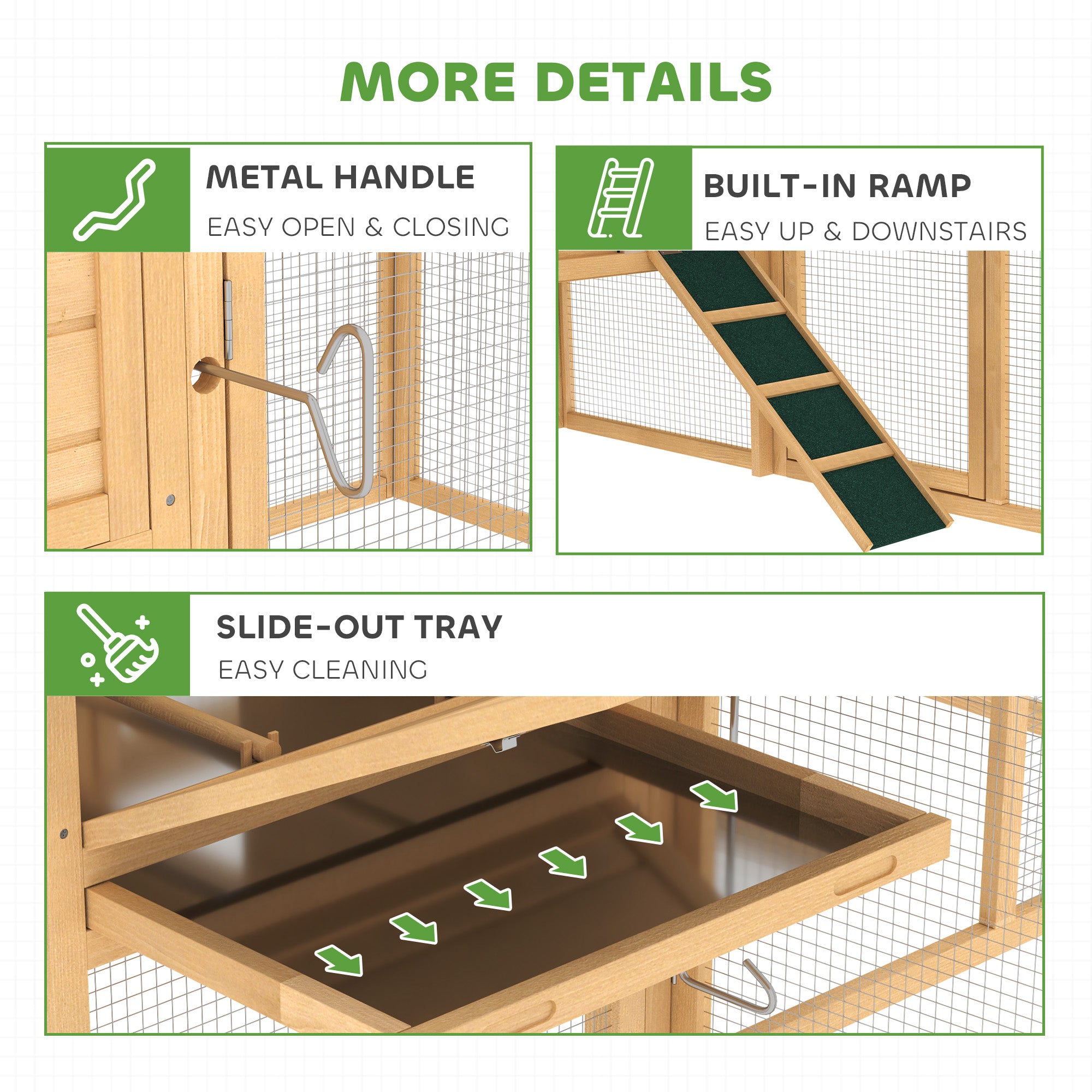 75" Wooden Chicken Coop with Nesting Box, Removable Tray, Ramp Run, for Garden Backyard, Natural Wood - Natural Wood - Image 7