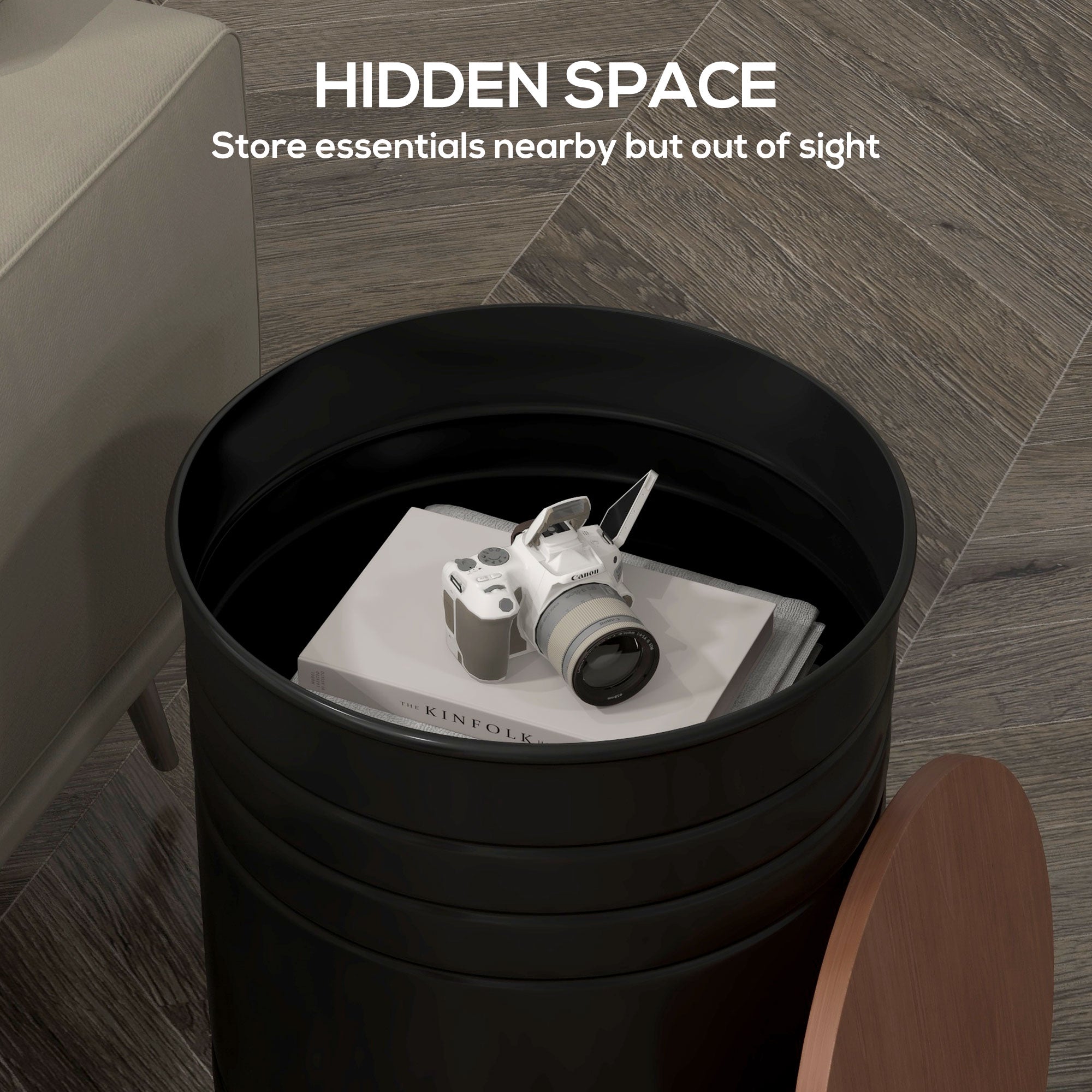 Round Storage Ottoman Set of 2, Nesting Ottomans with Wooden Lid, Metal Frame and Hidden Storage Space for Bedroom