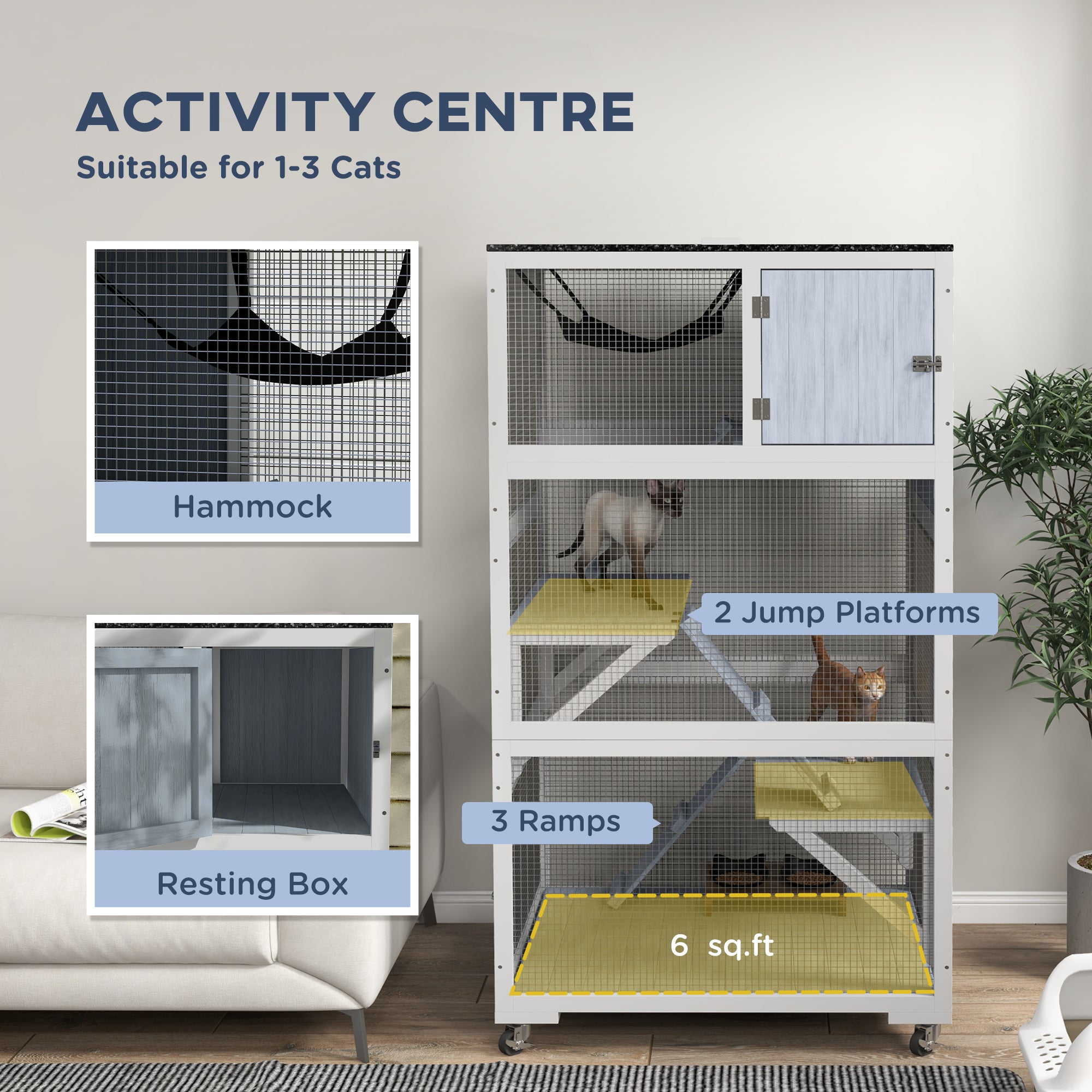 Catio, Outdoor Cat Enclosure House on Wheels with Hammock, Gray - Light Gray - Image 4