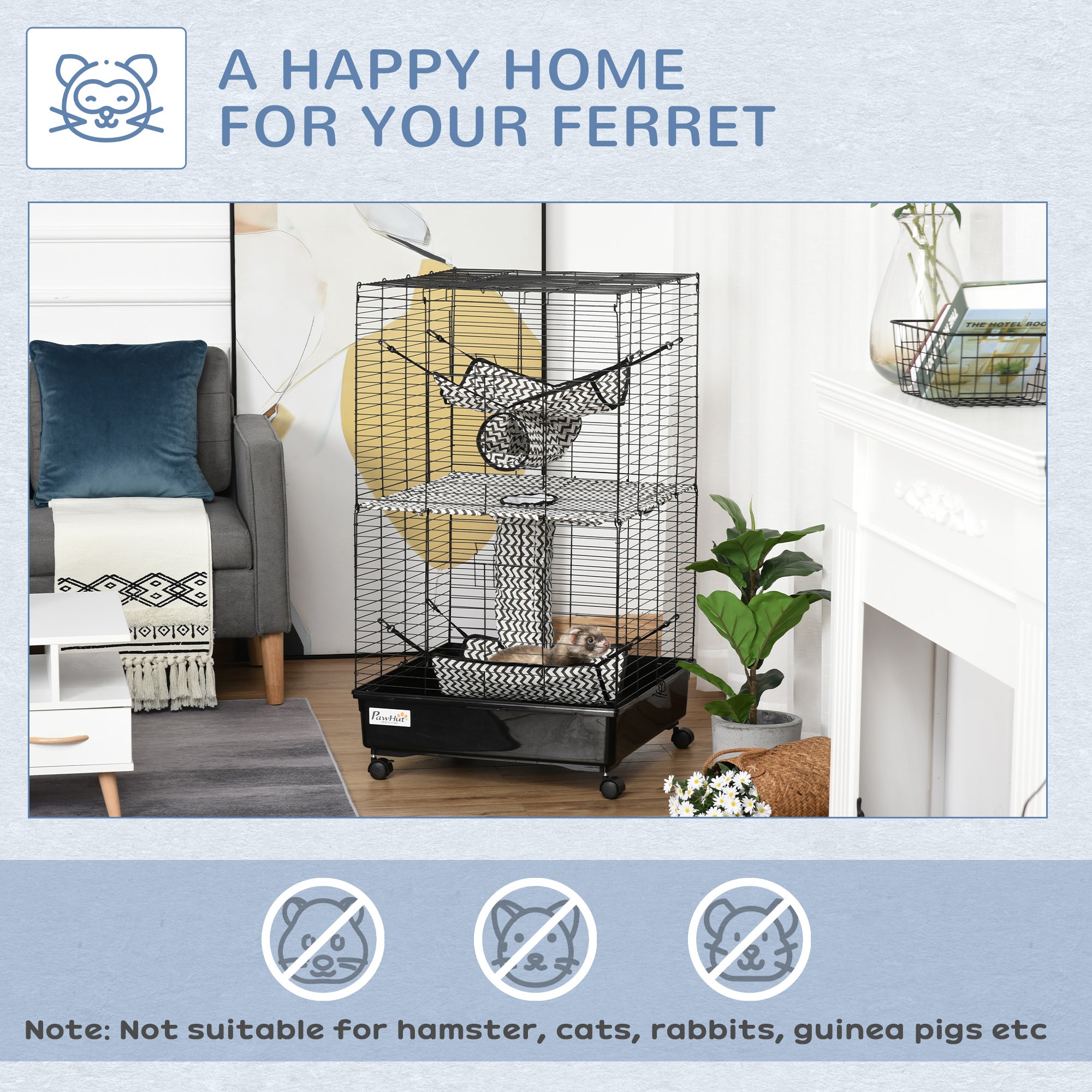 42" Ferret Cage, Small Animal Habitat Metal Pet Cage with Wheels Brakes, Hammocks, Hanging Tunnels, and 3 Doors, Black - black - Image 4